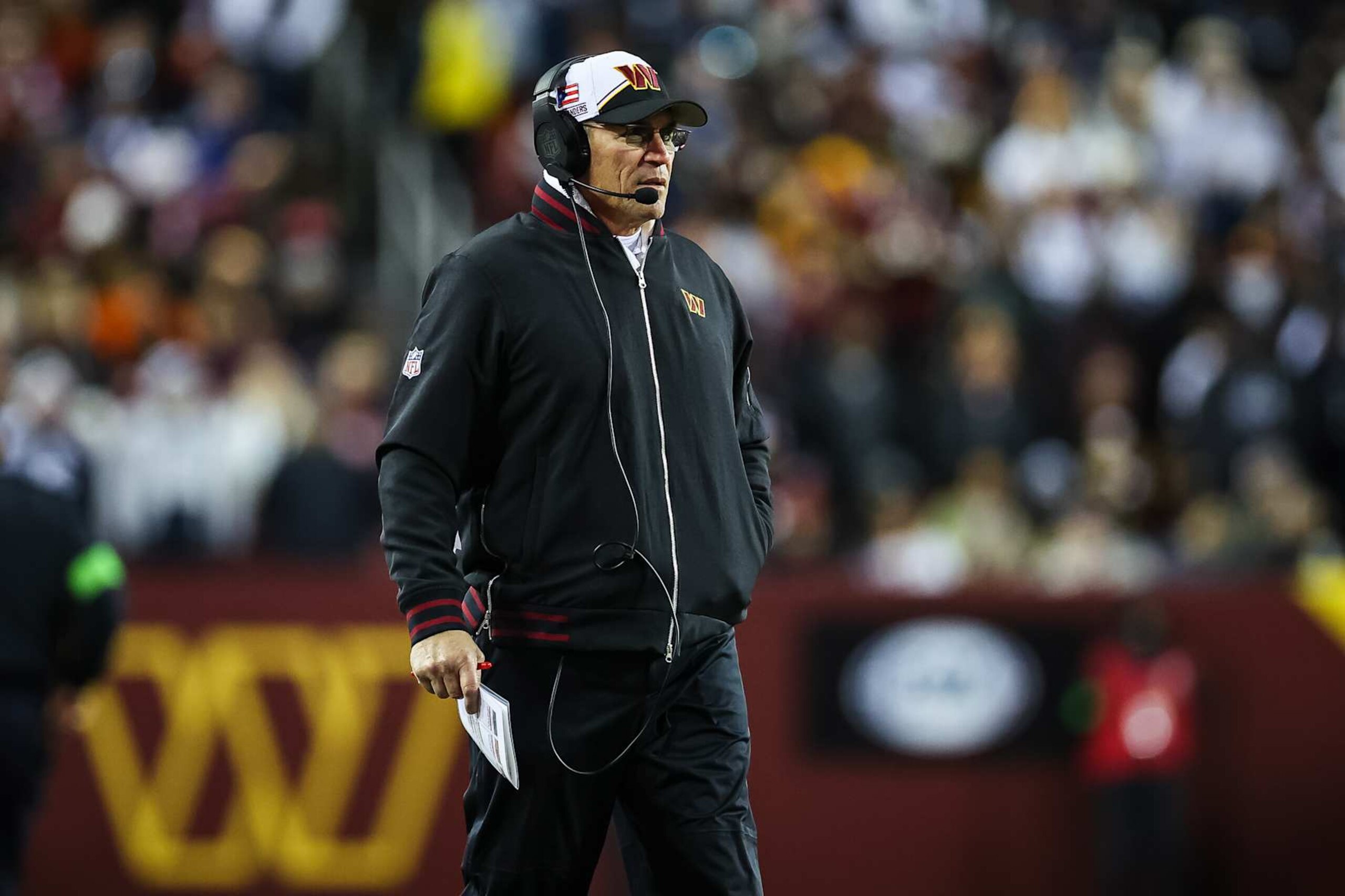 LANDOVER, MD - JANUARY 07: Head coach Ron Rivera of the Washington Commanders looks on against the Dallas Cowboys during the first half of the game at FedExField on January 7, 2024 in Landover, Maryland. (Photo by Scott Taetsch/Getty Images) LANDOVER, MD - JANUARY 07: Head coach Ron Rivera of the Washington Commanders looks on against the Dallas Cowboys during the first half of the game at FedExField on January 7, 2024 in Landover, Maryland. (Photo by Scott Taetsch/Getty Images)