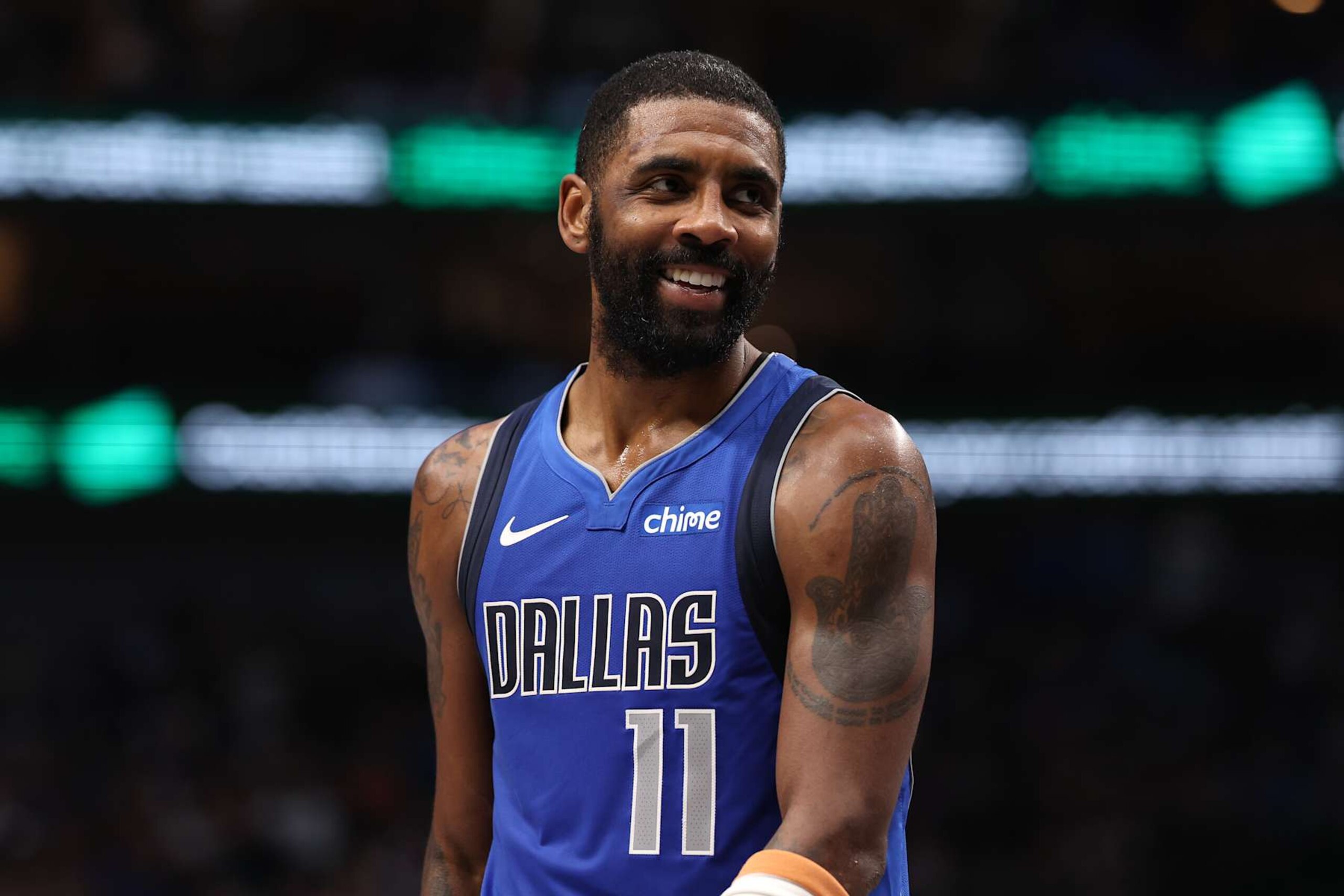 DALLAS, TEXAS - JANUARY 17: Kyrie Irving #11 of the Dallas Mavericks looks on during the second quarter against the Oklahoma City Thunder at American Airlines Center on January 17, 2025 in Dallas, Texas. NOTE TO USER: User expressly acknowledges and agrees that, by downloading and/or using this photograph, user is consenting to the terms and conditions of the Getty Images License Agreement. (Photo by Sam Hodde/Getty Images) DALLAS, TEXAS - JANUARY 17: Kyrie Irving #11 of the Dallas Mavericks looks on during the second quarter against the Oklahoma City Thunder at American Airlines Center on January 17, 2025 in Dallas, Texas. NOTE TO USER: User expressly acknowledges and agrees that, by downloading and/or using this photograph, user is consenting to the terms and conditions of the Getty Images License Agreement. (Photo by Sam Hodde/Getty Images)