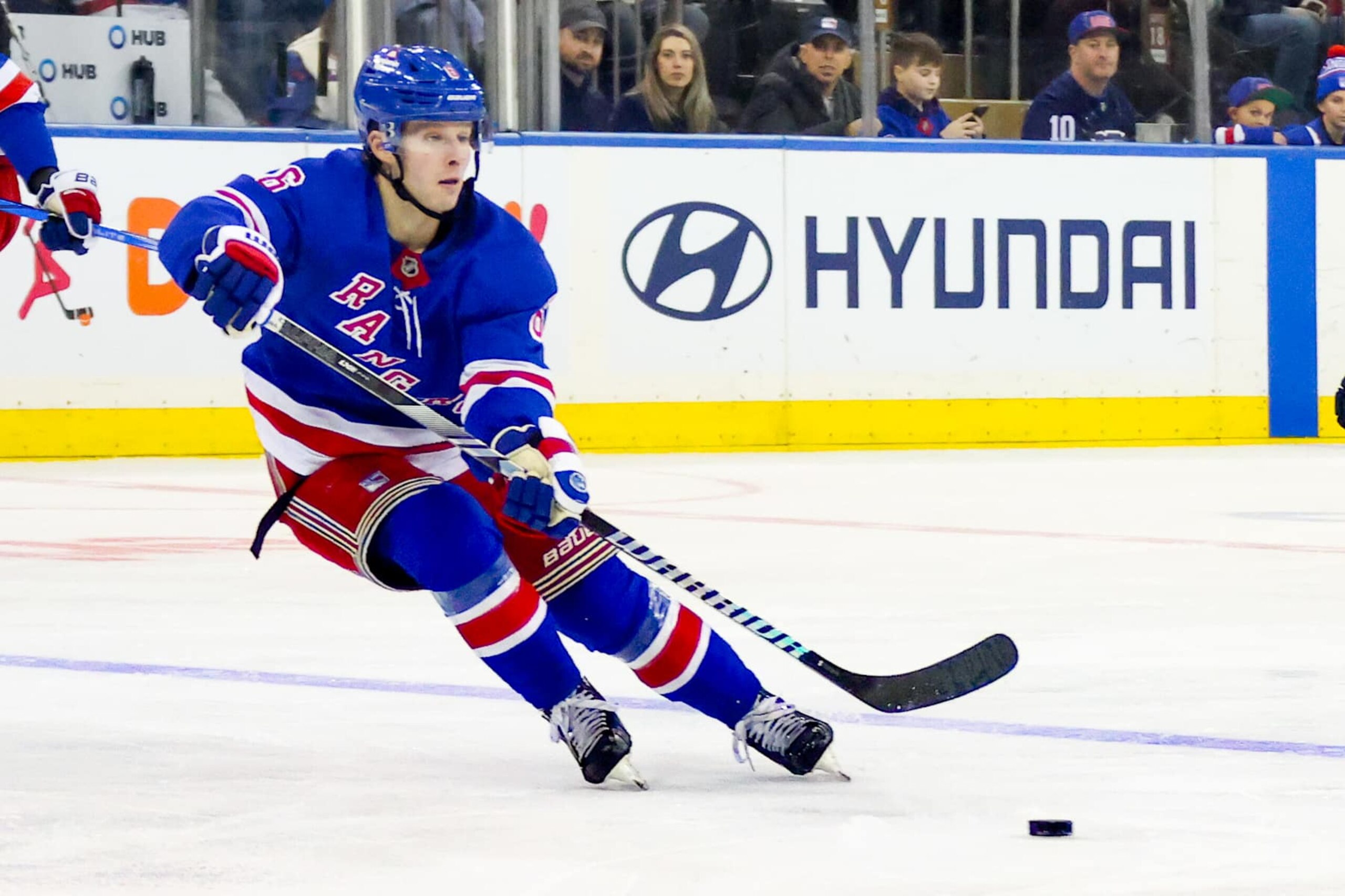 NEW YORK, NY - DECEMBER 08: New York Rangers Defenseman Zac Jones (6) in action during the third period of the National Hockey League game between the Seattle Kraken and the New York Rangers on December 8, 2024 at Madison Square Garden in New York, NY. (Photo by Joshua Sarner/Icon Sportswire via Getty Images) NEW YORK, NY - DECEMBER 08: New York Rangers Defenseman Zac Jones (6) in action during the third period of the National Hockey League game between the Seattle Kraken and the New York Rangers on December 8, 2024 at Madison Square Garden in New York, NY. (Photo by Joshua Sarner/Icon Sportswire via Getty Images)