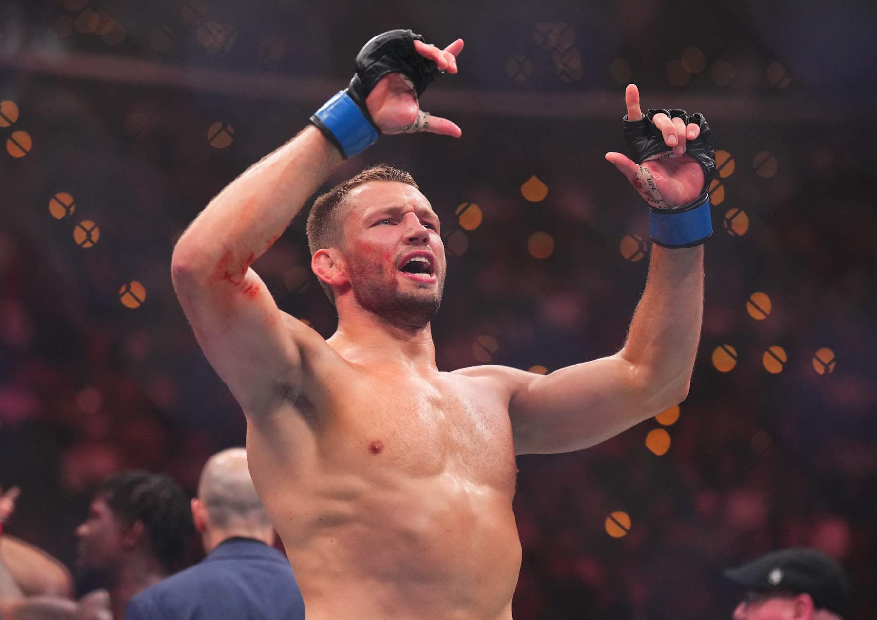 INGLEWOOD, CALIFORNIA - JANUARY 18: Reinier de Ridder of The Netherlands reacts after a victory against Kevin Holland in a middleweight fight during the UFC 311 event at Intuit Dome on January 18, 2025 in Inglewood, California. (Photo by Cooper Neill/Zuffa LLC)