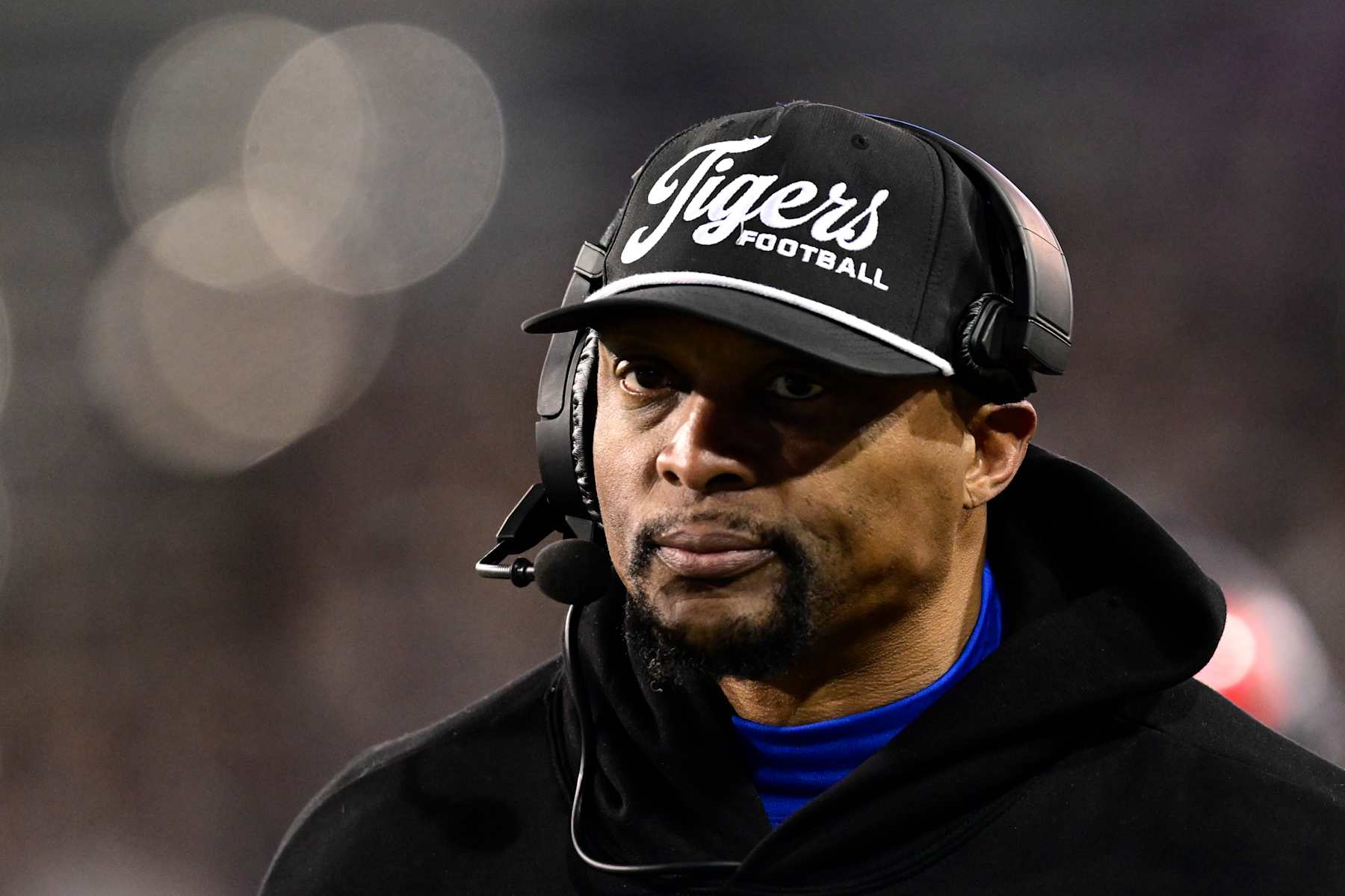 MISSOULA, MONTANA - NOVEMBER 30: Head coach Eddie George of the Tennessee State Tigers looks on during the second half of a game against the Montana Grizzlies at Washington-Grizzly Stadium on November 30, 2024 in Missoula, Montana.  (Photo by Tommy Martino/University of Montana/Getty Images)