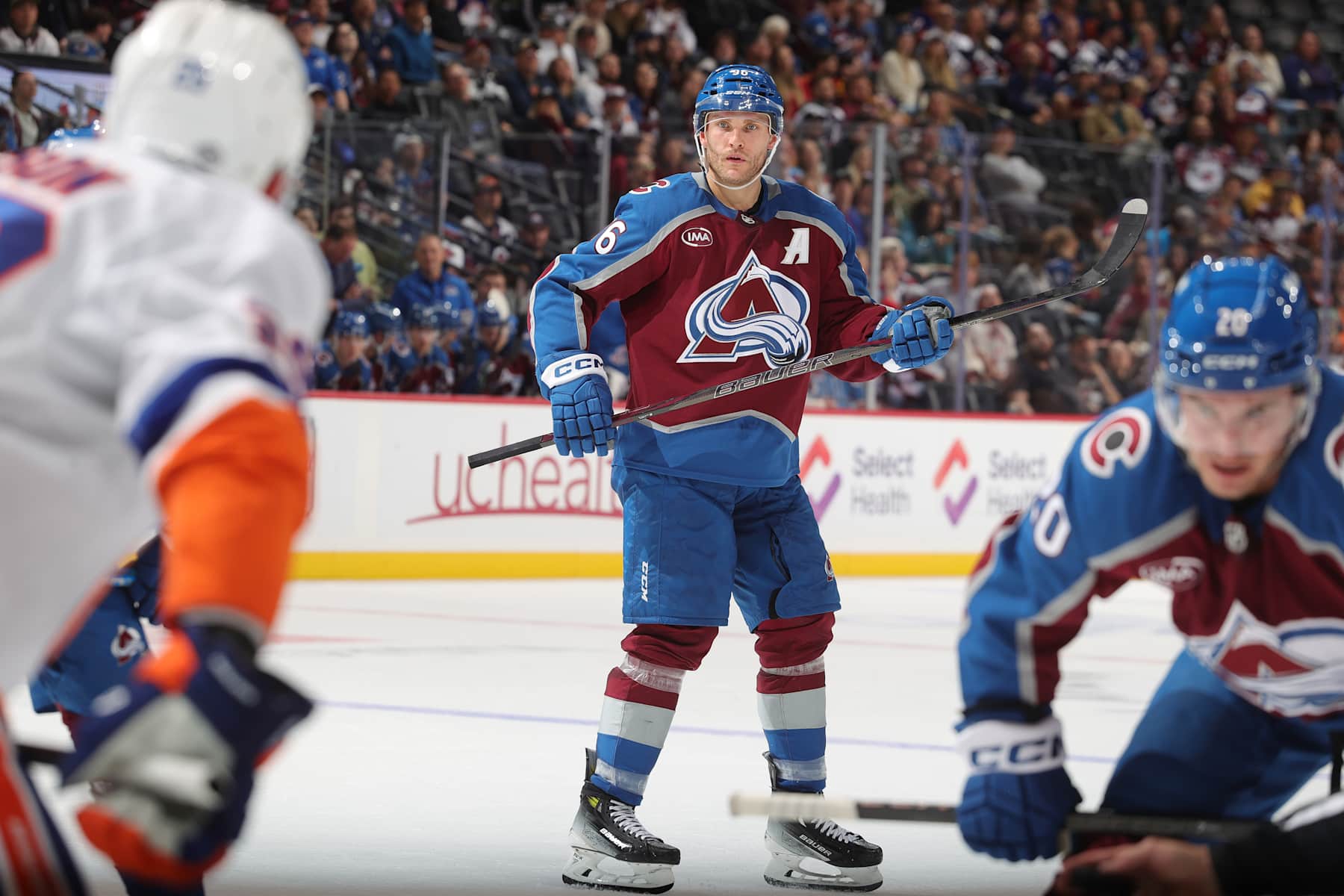 DENVER, COLORADO - OCTOBER 14: Mikko Rantanen #96 of the Colorado Avalanche skates against the New York Islanders at Ball Arena on October 14, 2024 in Denver, Colorado. (Photo by Michael Martin/NHLI via Getty Images)