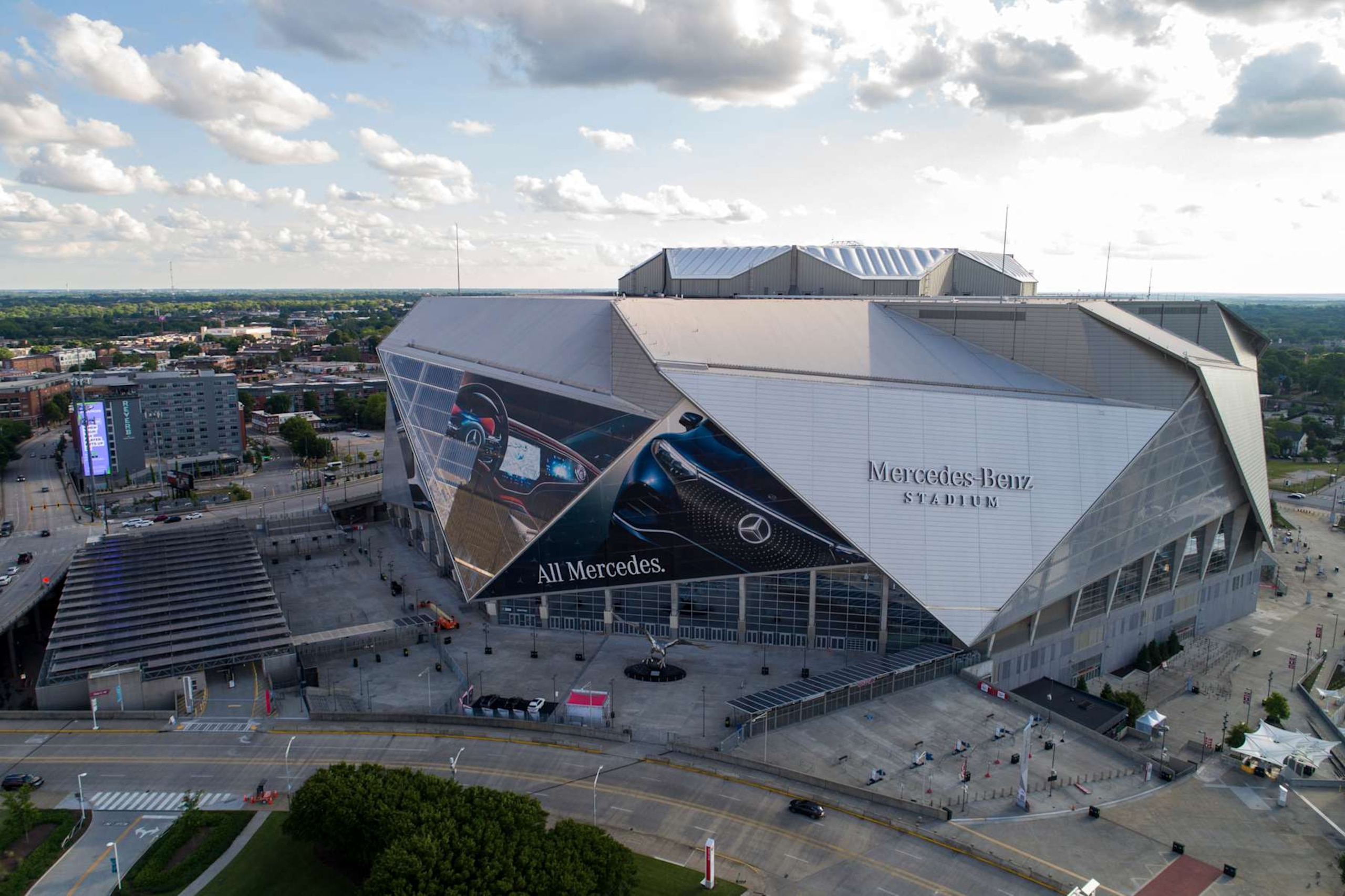 ATLANTA, GEORGIA - MAY 15: In an aerial view, Mercedes-Benz Stadium is seen on May 15, 2024 in Atlanta, Georgia. Atlanta is one of the host cities for the 2026 World Cup. (Photo by Alex Slitz - FIFA/FIFA via Getty Images) ATLANTA, GEORGIA - MAY 15: In an aerial view, Mercedes-Benz Stadium is seen on May 15, 2024 in Atlanta, Georgia. Atlanta is one of the host cities for the 2026 World Cup. (Photo by Alex Slitz - FIFA/FIFA via Getty Images)