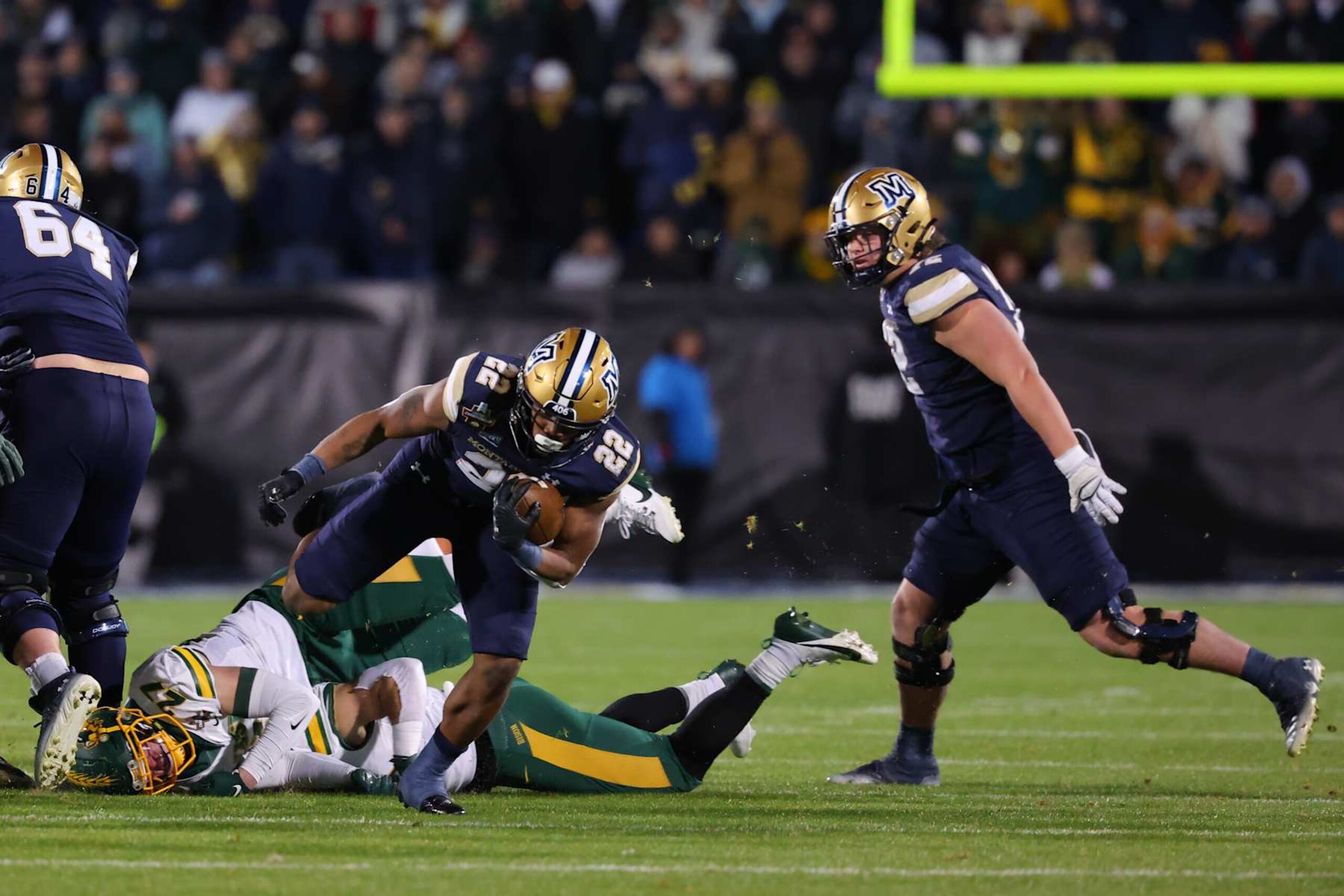 FRISCO, TEXAS - JANUARY 6: Scottre Humphrey #22 of the Montana State Bobcats rushes against the North Dakota State Bison during the Division I FCS Football Championship held at Toyota Stadium on January 6, 2025 in Frisco, Texas. (Photo by C. Morgan Engel/NCAA Photos via Getty Images FRISCO, TEXAS - JANUARY 6: Scottre Humphrey #22 of the Montana State Bobcats rushes against the North Dakota State Bison during the Division I FCS Football Championship held at Toyota Stadium on January 6, 2025 in Frisco, Texas. (Photo by C. Morgan Engel/NCAA Photos via Getty Images