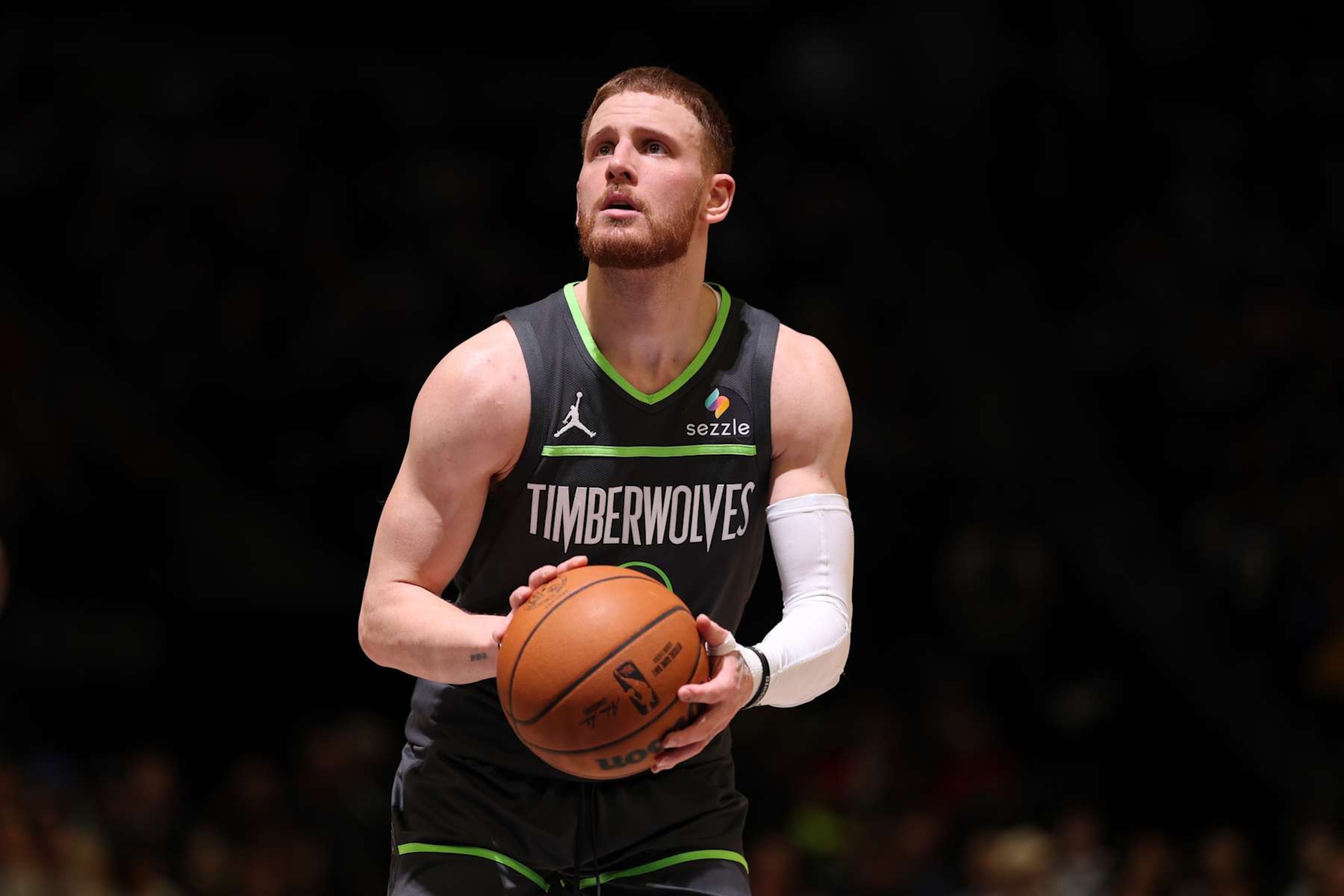 MINNEAPOLIS, MN - JANUARY 15: Donte DiVincenzo #0 of the Minnesota Timberwolves shoots a free throw during the game against the Golden State Warriors on January 15, 2025 at Target Center in Minneapolis, Minnesota. NOTE TO USER: User expressly acknowledges and agrees that, by downloading and or using this Photograph, user is consenting to the terms and conditions of the Getty Images License Agreement. Mandatory Copyright Notice: Copyright 2025 NBAE (Photo by David Sherman/NBAE via Getty Images) MINNEAPOLIS, MN - JANUARY 15: Donte DiVincenzo #0 of the Minnesota Timberwolves shoots a free throw during the game against the Golden State Warriors on January 15, 2025 at Target Center in Minneapolis, Minnesota. NOTE TO USER: User expressly acknowledges and agrees that, by downloading and or using this Photograph, user is consenting to the terms and conditions of the Getty Images License Agreement. Mandatory Copyright Notice: Copyright 2025 NBAE (Photo by David Sherman/NBAE via Getty Images)