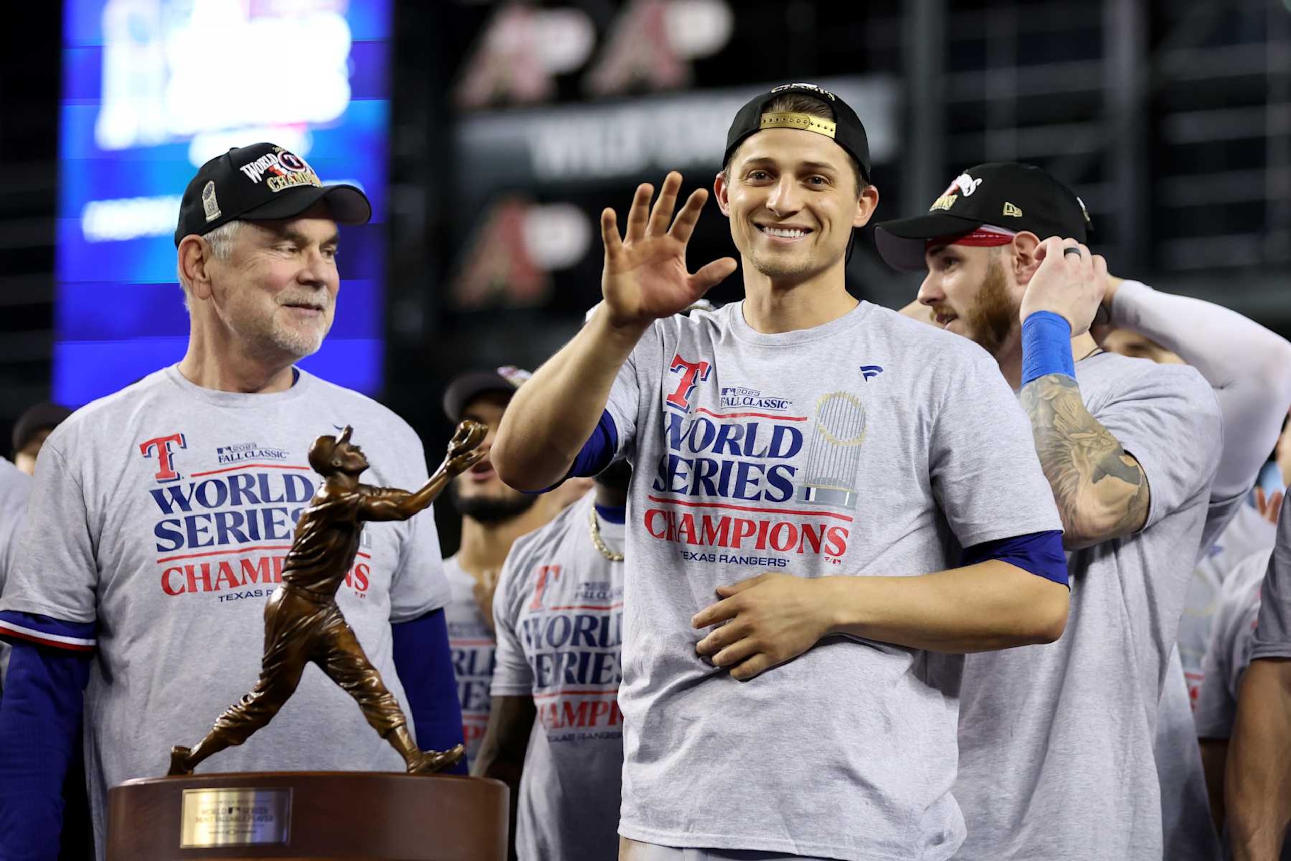 Bruce Bochy (L) and Corey Seager (R)