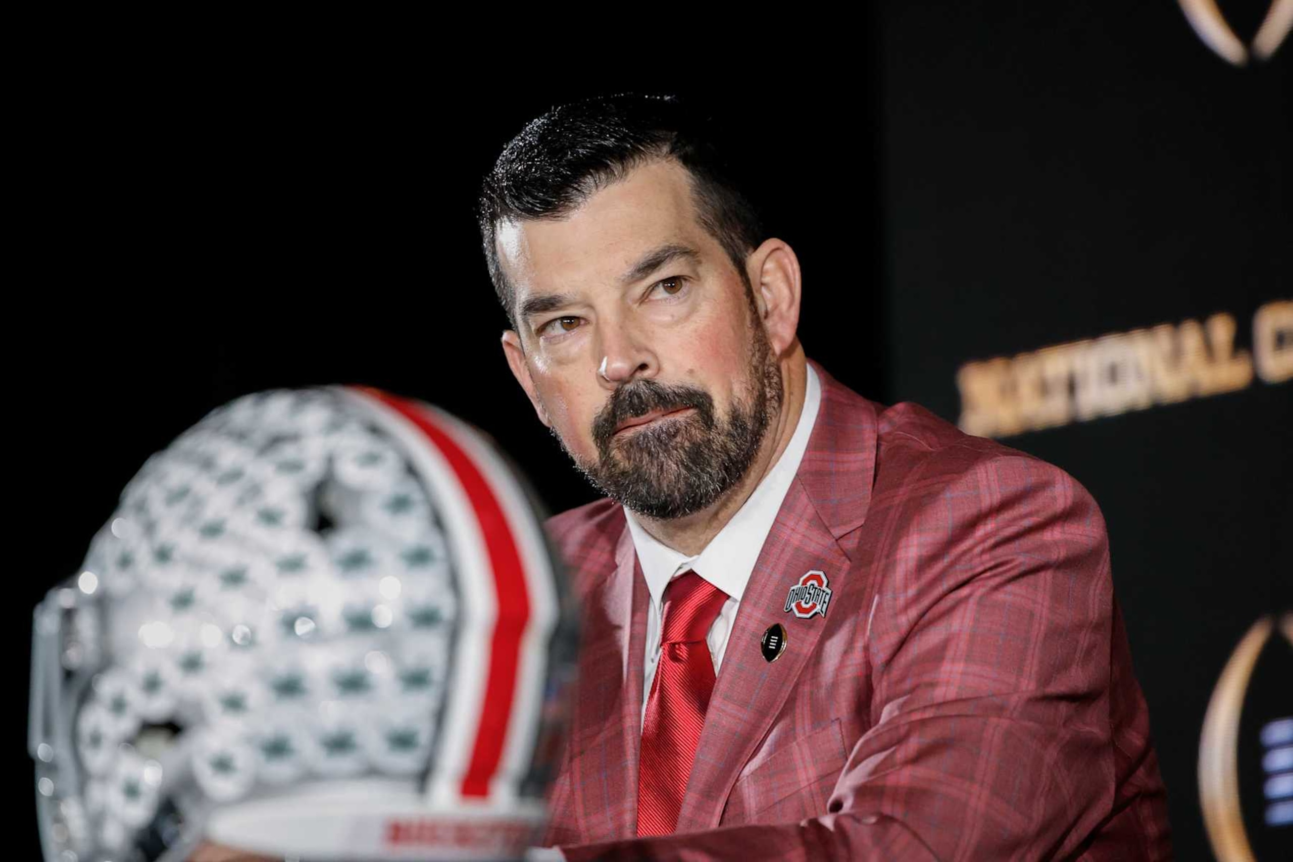 ATLANTA, GA - JANUARY 19: Head Coach Ryan Day of the The Ohio State Buckeyes talks with the media during the CFP National Championship Head Coaches News Conference at the Westin Peachtree Plaza Hotel on January 19, 2025 in Atlanta, Georgia. (Photo by Don Juan Moore/Getty Images) ATLANTA, GA - JANUARY 19: Head Coach Ryan Day of the The Ohio State Buckeyes talks with the media during the CFP National Championship Head Coaches News Conference at the Westin Peachtree Plaza Hotel on January 19, 2025 in Atlanta, Georgia. (Photo by Don Juan Moore/Getty Images)