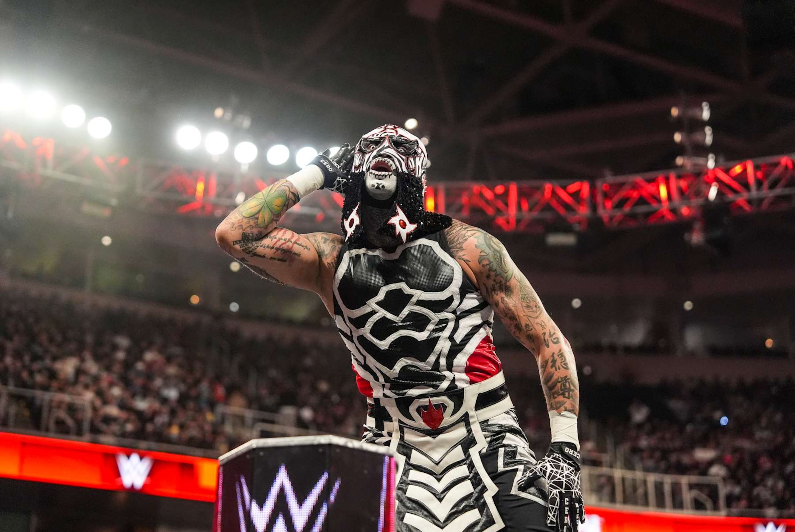 SAN JOSE, CALIFORNIA - JANUARY 13: Penta makes his WWE debut during Monday Night Raw at SAP Center on January 13, 2025 in San Jose, California. (Photo by WWE/Getty Images)