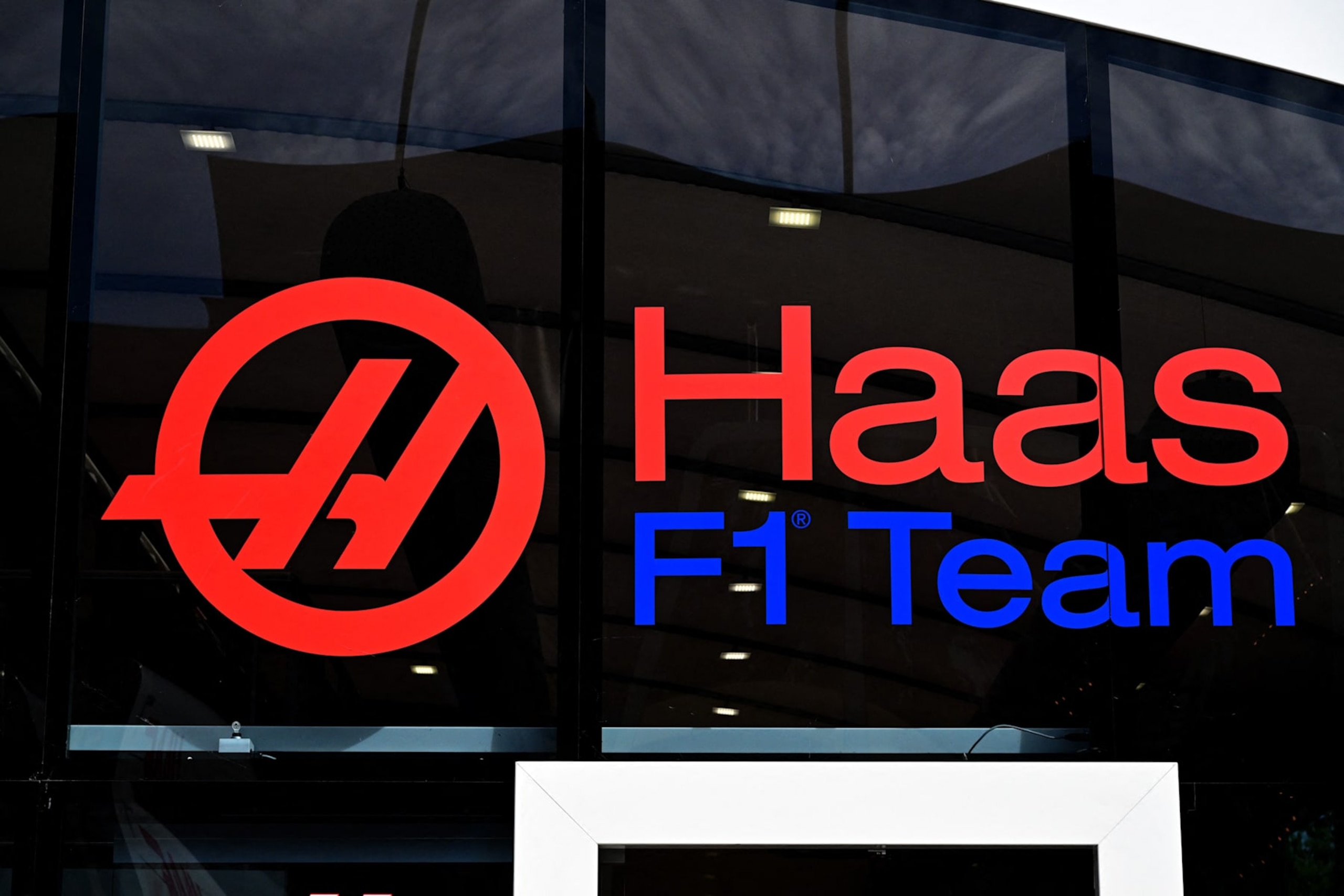 The logo for the Formula One Haas Team pictured at the Autodromo Internazionale Enzo e Dino Ferrari race track in Imola, Italy, on April 23, 2022,  ahead of the Formula One Emilia Romagna Grand Prix. (Photo by MIGUEL MEDINA / AFP) (Photo by MIGUEL MEDINA/AFP via Getty Images)