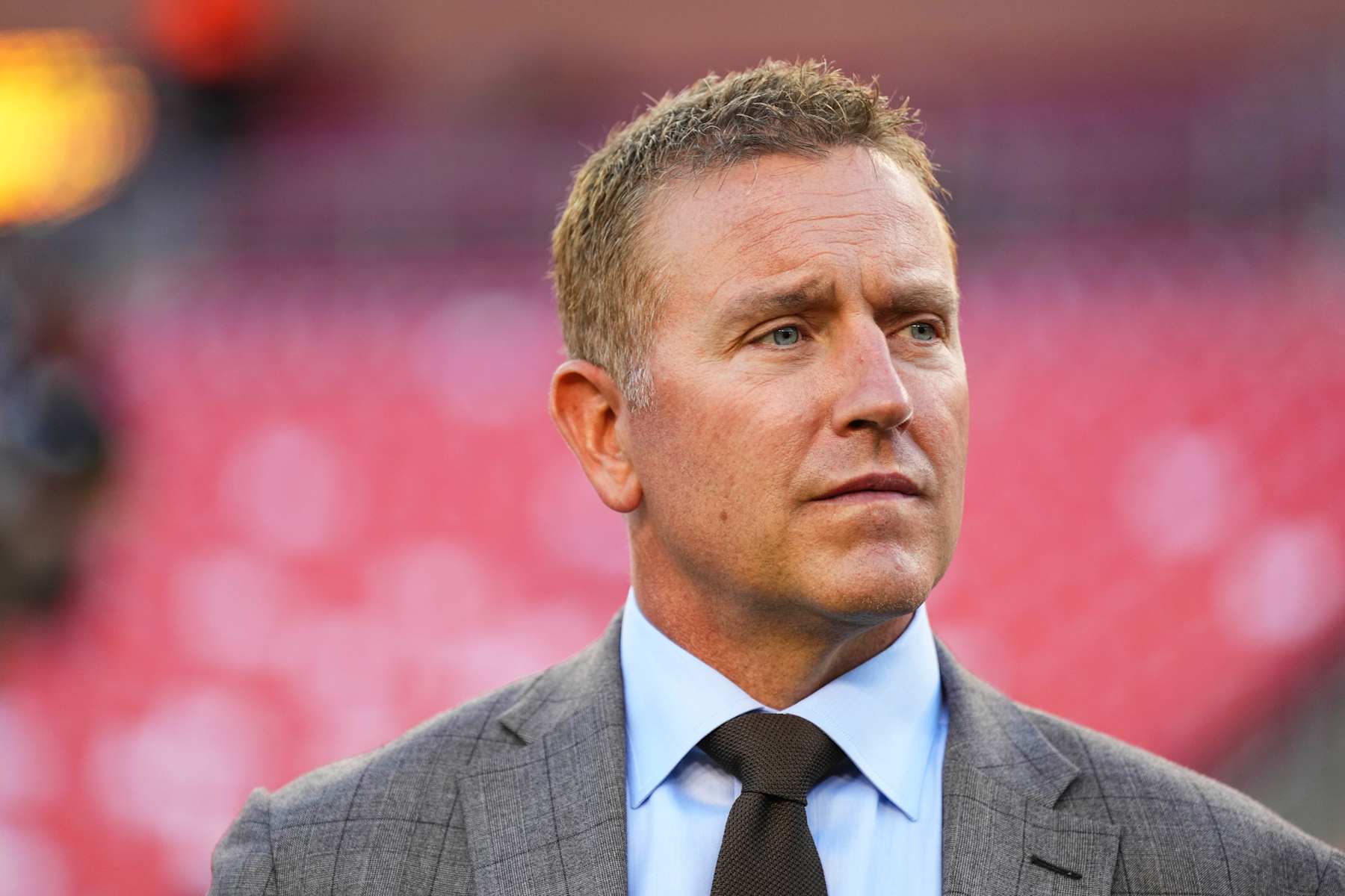 LANDOVER, MD - OCTOBER 05: Kirk Herbstreit looks on from the sideline prior to the Thursday Night Football game on Amazon Prime at FedEx Field on October 5, 2023 in Landover, Maryland. (Photo by Cooper Neill/Getty Images)