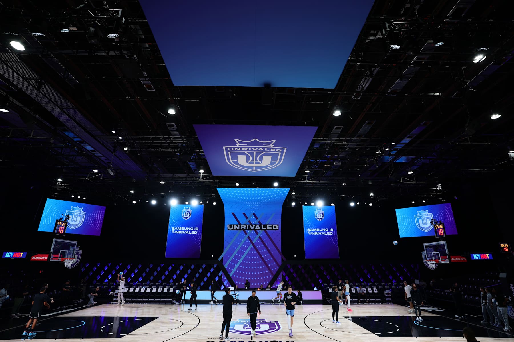 MEDLEY, FLORIDA - JANUARY 17: General view of the court prior to the game between the Mist and the Lunar Owls at The Mediapro Studio on January 17, 2025 in Medley, Florida. (Photo by Carmen Mandato/Getty Images)