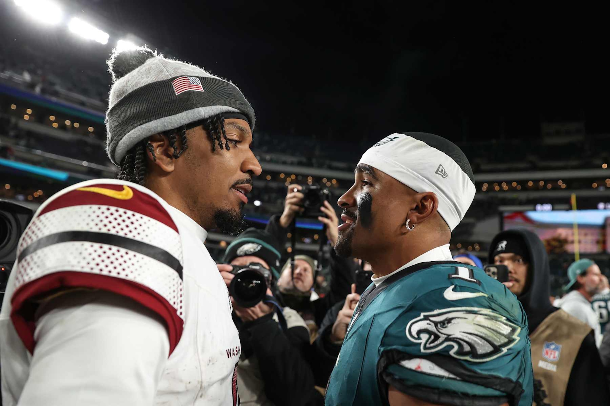 Commanders QB Jayden Daniels (left) and Eagles QB Jalen Hurts (right) Commanders QB Jayden Daniels (left) and Eagles QB Jalen Hurts (right)