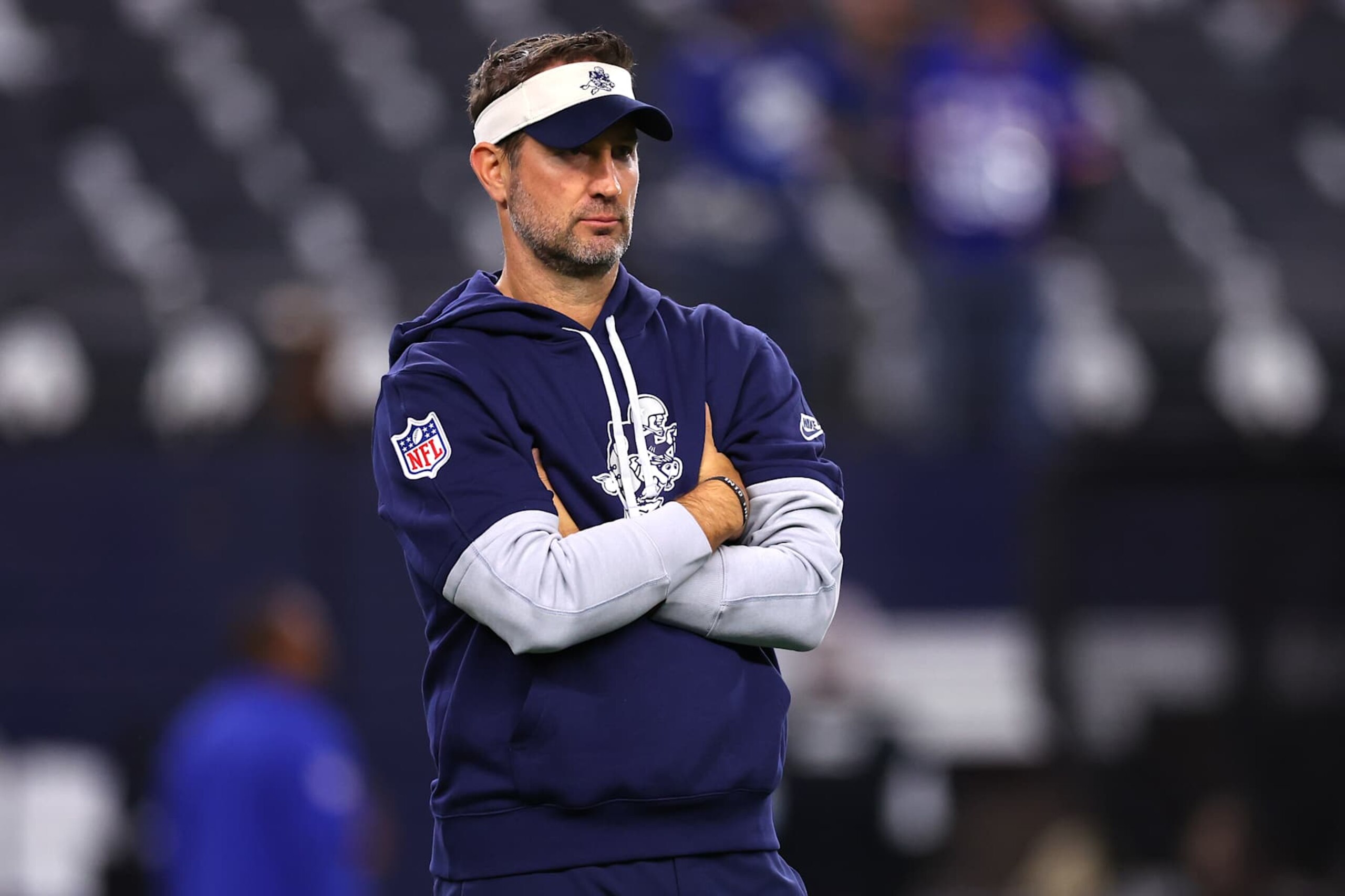 ARLINGTON, TEXAS - NOVEMBER 28: Dallas Cowboys offensive coordinator Brian Schottenheimer looks on prior to the game against the New York Giants at AT&T Stadium on November 28, 2024 in Arlington, Texas. (Photo by Sam Hodde/Getty Images) ARLINGTON, TEXAS - NOVEMBER 28: Dallas Cowboys offensive coordinator Brian Schottenheimer looks on prior to the game against the New York Giants at AT&T Stadium on November 28, 2024 in Arlington, Texas. (Photo by Sam Hodde/Getty Images)