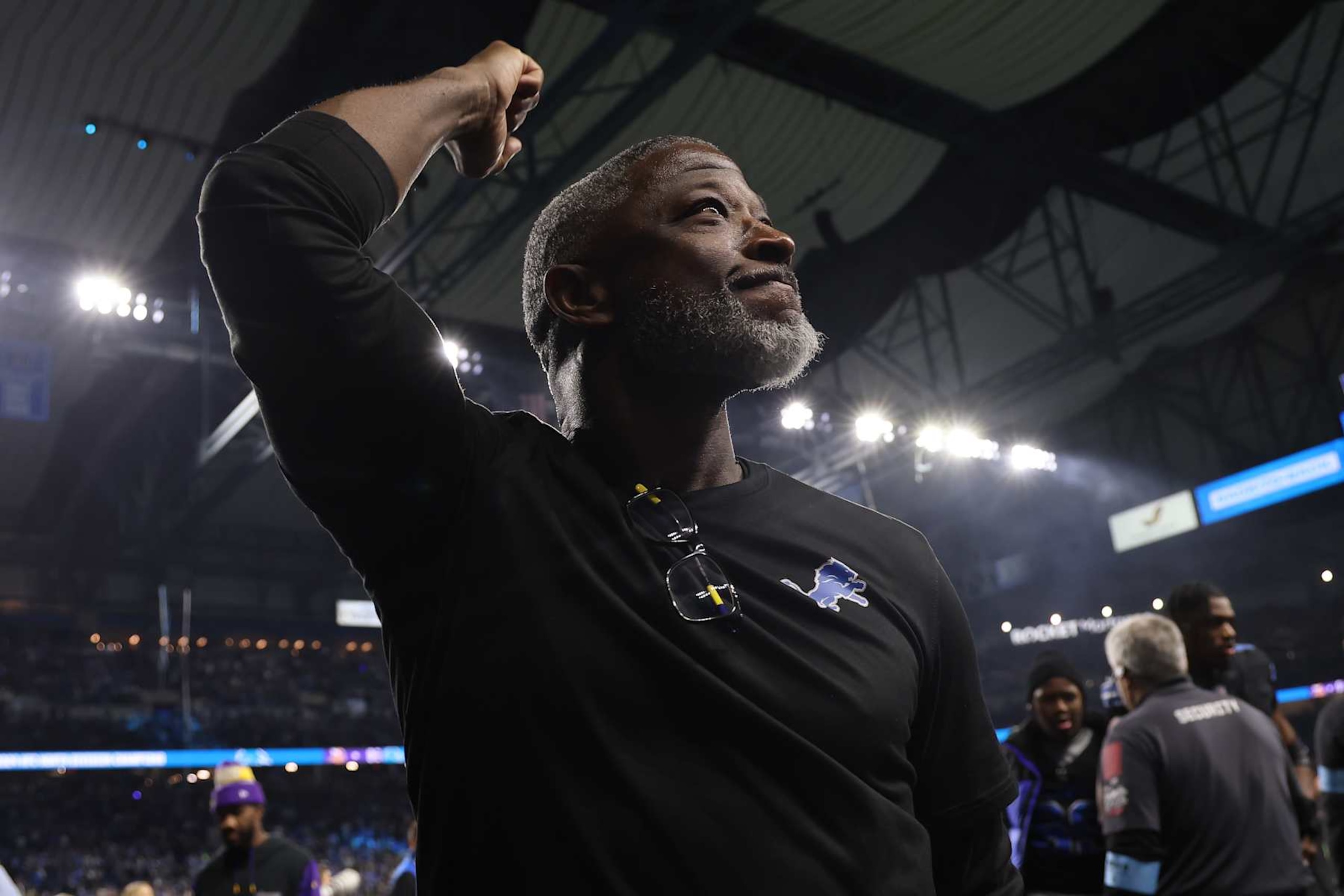 DETROIT, MICHIGAN - JANUARY 05: Defensive coordinator Aaron Glenn of the Detroit Lions walks off the field after the game against the Minnesota Vikings at Ford Field on January 05, 2025 in Detroit, Michigan. (Photo by Gregory Shamus/Getty Images)