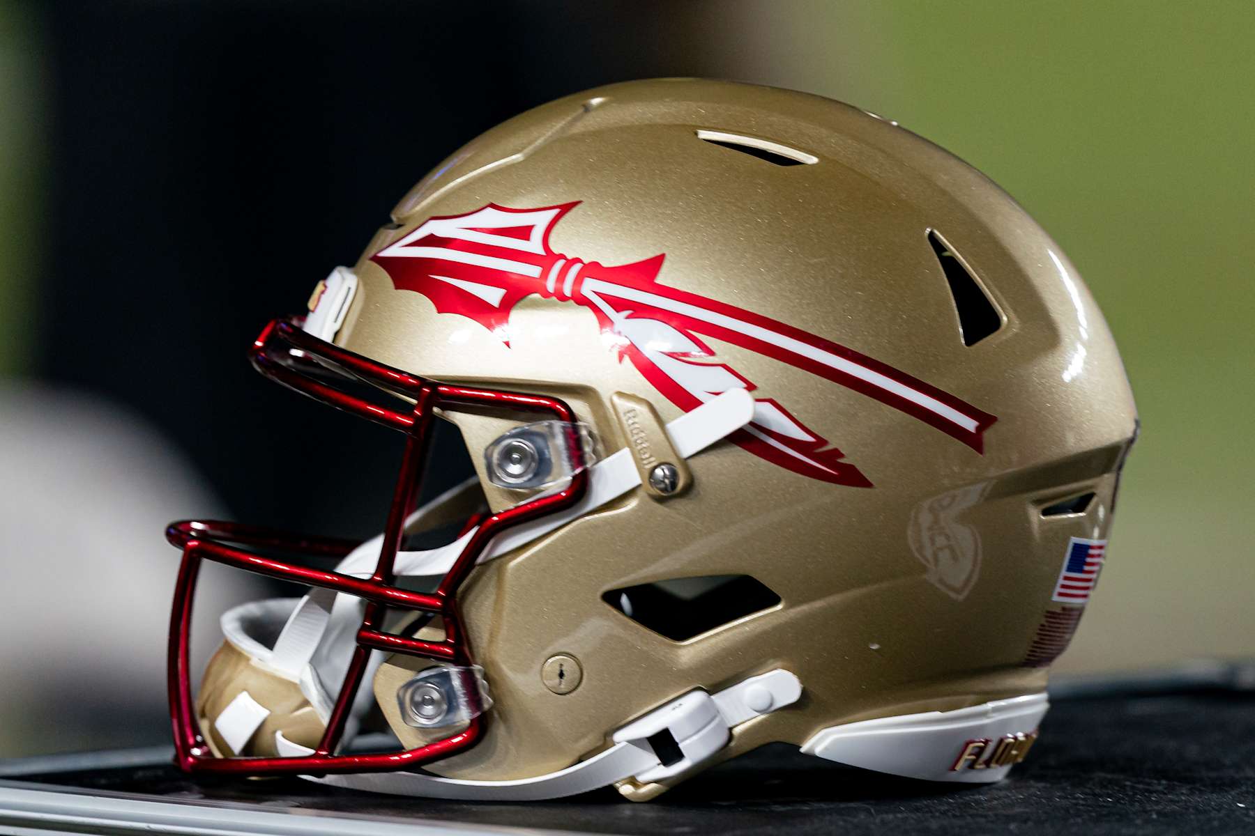 TALLAHASSEE, FL - NOVEMBER 30: Florida State Seminoles helmet sits on the sidelines during a college football game between the Florida Gators and the Florida State Seminoles  on November 30th, 2024 at Doak Campbell Stadium in Tallahassee, FL. (Photo by Chris Leduc/Icon Sportswire via Getty Images)