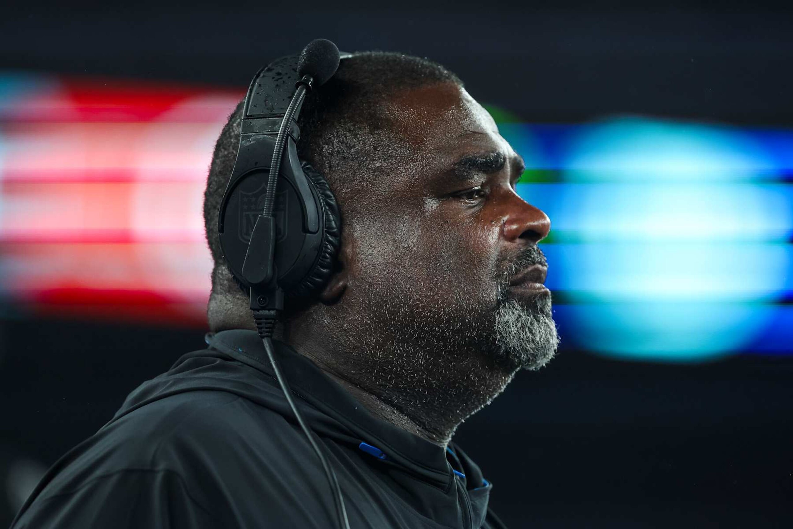 EAST RUTHERFORD, NJ - AUGUST 08: Detroit Lions defensive line coach Terrell Williams looks on from the sidelien during an NFL football game against the New York Giants at MetLife Stadium on August 8, 2024 in East Rutherford, NJ. (Photo by Perry Knotts/Getty Images) EAST RUTHERFORD, NJ - AUGUST 08: Detroit Lions defensive line coach Terrell Williams looks on from the sidelien during an NFL football game against the New York Giants at MetLife Stadium on August 8, 2024 in East Rutherford, NJ. (Photo by Perry Knotts/Getty Images)