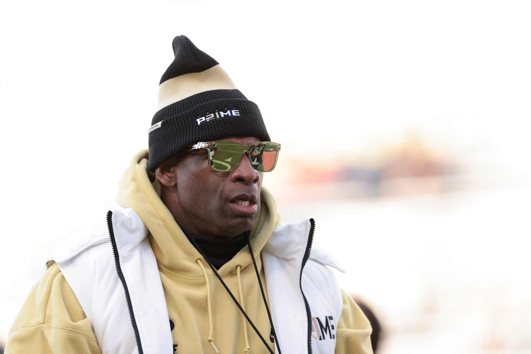 BOULDER, COLORADO - NOVEMBER 29: Head coach Deion Sanders of the Colorado Buffaloes walks the field prior to the game against the Oklahoma State Cowboys at Folsom Field on November 29, 2024 in Boulder, Colorado. (Photo by Andrew Wevers/Getty Images)