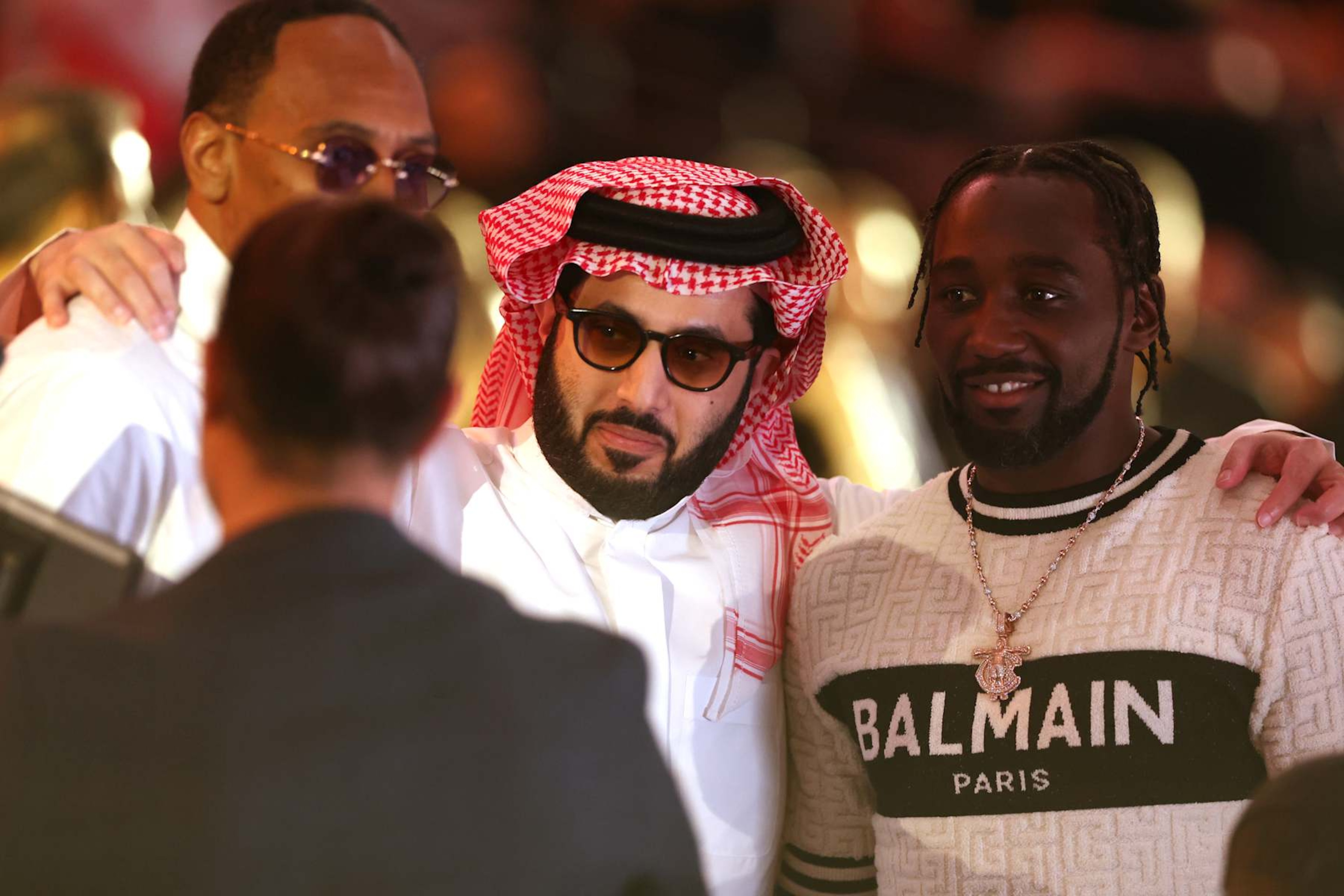 LAS VEGAS, NEVADA - SEPTEMBER 14: (L-R) ESPN commentator Stephen A. Smith, Saudi Arabian adviser Turki Al-AlShaikh, and boxer Terrence Crawford pose during UFC 306: Riyadh Season Noche at Sphere on September 14, 2024 in Las Vegas, Nevada. (Photo by Christian Petersen/Getty Images) LAS VEGAS, NEVADA - SEPTEMBER 14: (L-R) ESPN commentator Stephen A. Smith, Saudi Arabian adviser Turki Al-AlShaikh, and boxer Terrence Crawford pose during UFC 306: Riyadh Season Noche at Sphere on September 14, 2024 in Las Vegas, Nevada. (Photo by Christian Petersen/Getty Images)