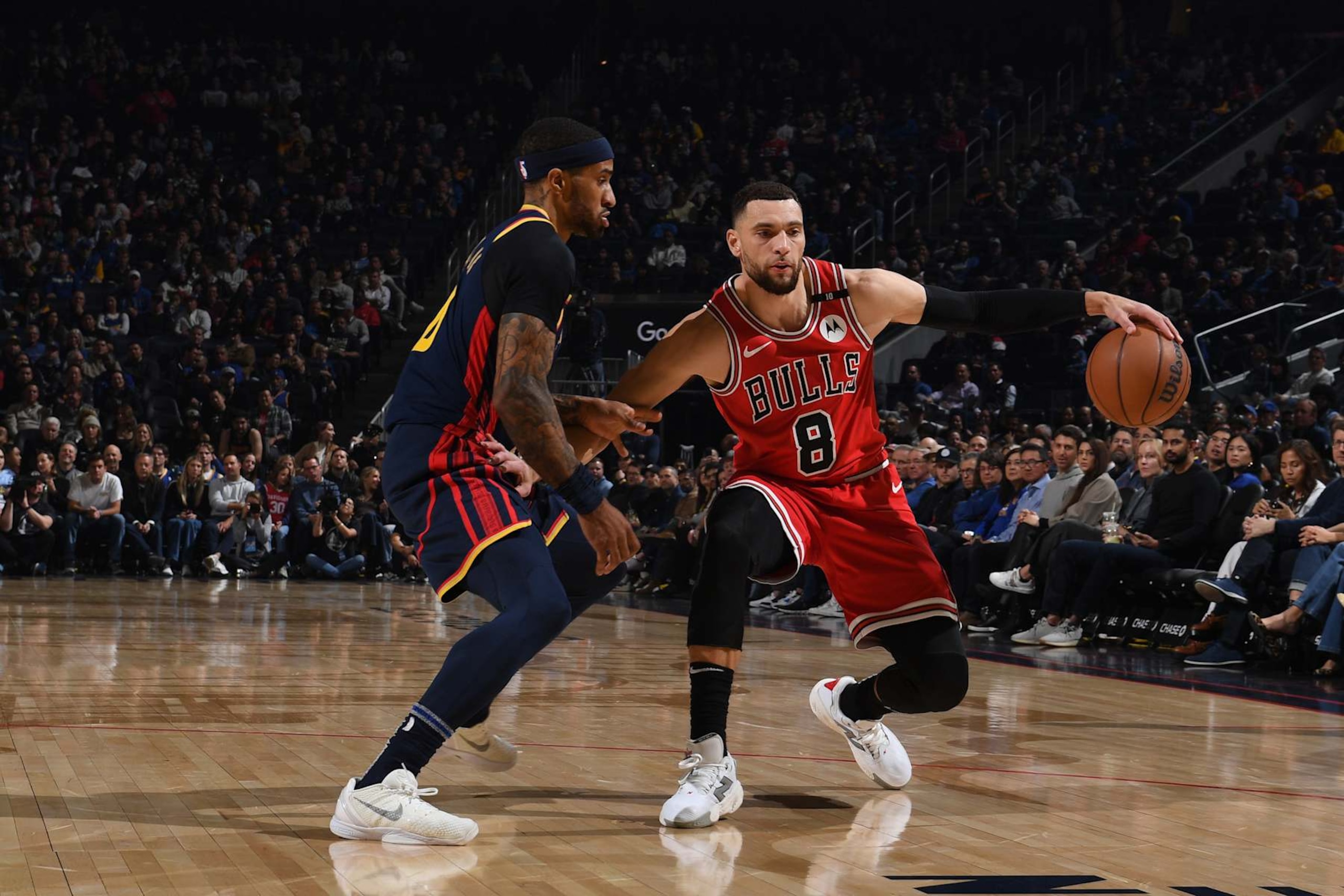 SAN FRANCISCO, CA - JANUARY 23: Zach LaVine #8 of the Chicago Bulls dribbles the ball during the game against the Golden State Warriors on January 23, 2025 at Chase Center in San Francisco, California. NOTE TO USER: User expressly acknowledges and agrees that, by downloading and or using this photograph, user is consenting to the terms and conditions of Getty Images License Agreement. Mandatory Copyright Notice: Copyright 2025 NBAE (Photo by Noah Graham/NBAE via Getty Images) SAN FRANCISCO, CA - JANUARY 23: Zach LaVine #8 of the Chicago Bulls dribbles the ball during the game against the Golden State Warriors on January 23, 2025 at Chase Center in San Francisco, California. NOTE TO USER: User expressly acknowledges and agrees that, by downloading and or using this photograph, user is consenting to the terms and conditions of Getty Images License Agreement. Mandatory Copyright Notice: Copyright 2025 NBAE (Photo by Noah Graham/NBAE via Getty Images)