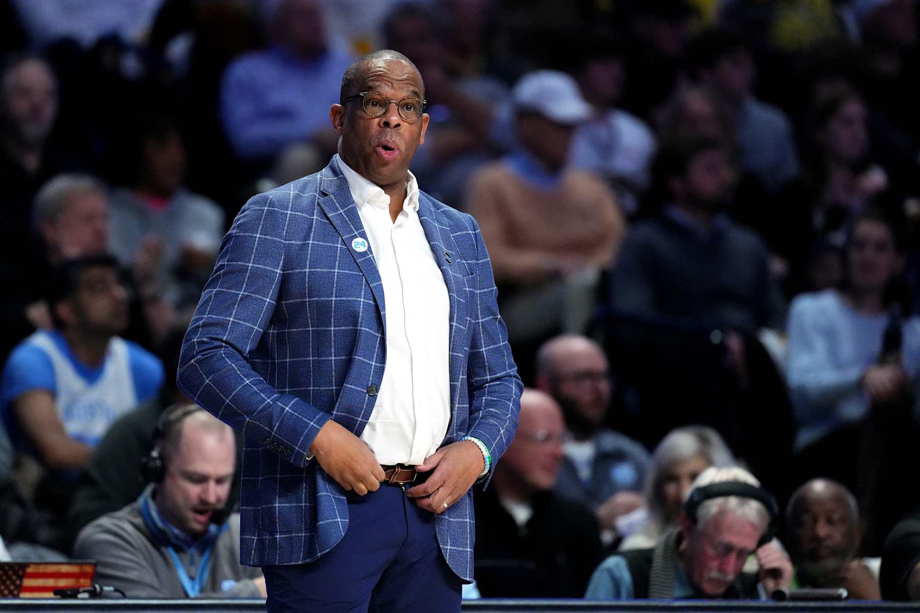 WINSTON SALEM, NORTH CAROLINA - JANUARY 21: Head coach Hubert Davis of the North Carolina Tar Heels looks on during the first half of the game against the Wake Forest Demon Deacons at Lawrence Joel Veterans Memorial Coliseum on January 21, 2025 in Winston Salem, North Carolina. (Photo by Grant Halverson/Getty Images) WINSTON SALEM, NORTH CAROLINA - JANUARY 21: Head coach Hubert Davis of the North Carolina Tar Heels looks on during the first half of the game against the Wake Forest Demon Deacons at Lawrence Joel Veterans Memorial Coliseum on January 21, 2025 in Winston Salem, North Carolina. (Photo by Grant Halverson/Getty Images)