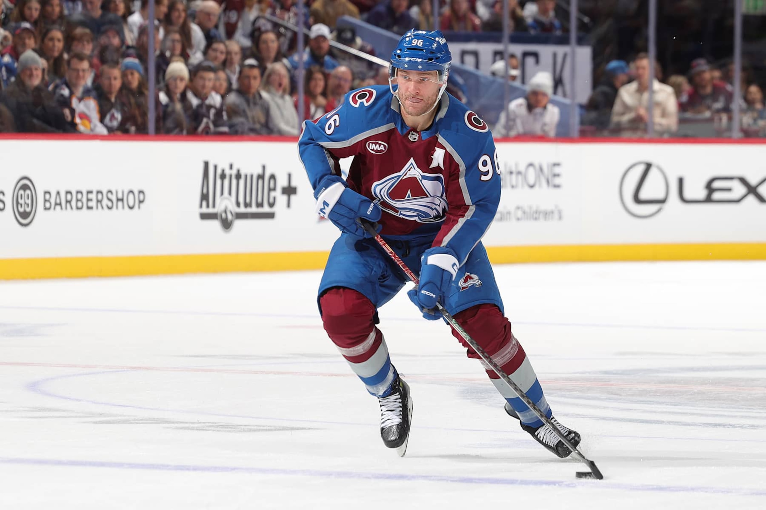 DENVER, COLORADO - JANUARY 04: Mikko Rantanen #96 of the Colorado Avalanche skates against the Montreal Canadiens at Ball Arena on January 4, 2025 in Denver, Colorado. (Photo by Michael Martin/NHLI via Getty Images)