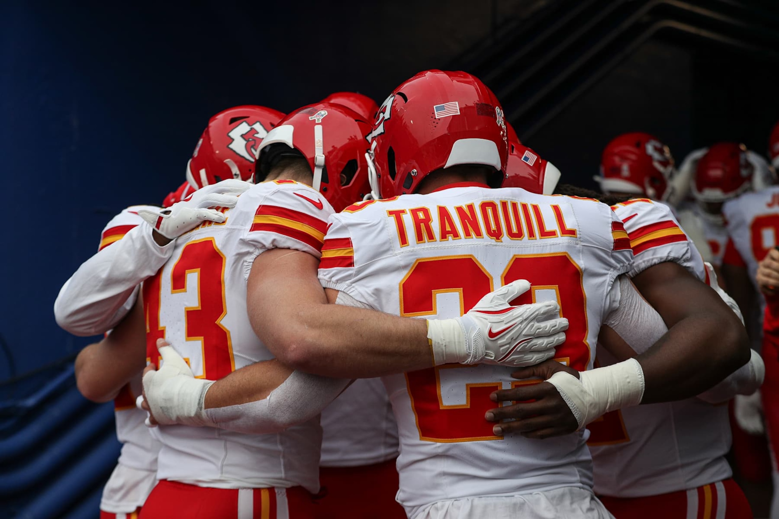 ORCHARD PARK, NEW YORK - NOVEMBER 17: Kansas City Chiefs take a moment prior to a game against the Buffalo Bills at Highmark Stadium on November 17, 2024 in Orchard Park, New York. (Photo by Bryan Bennett/Getty Images) ORCHARD PARK, NEW YORK - NOVEMBER 17: Kansas City Chiefs take a moment prior to a game against the Buffalo Bills at Highmark Stadium on November 17, 2024 in Orchard Park, New York. (Photo by Bryan Bennett/Getty Images)