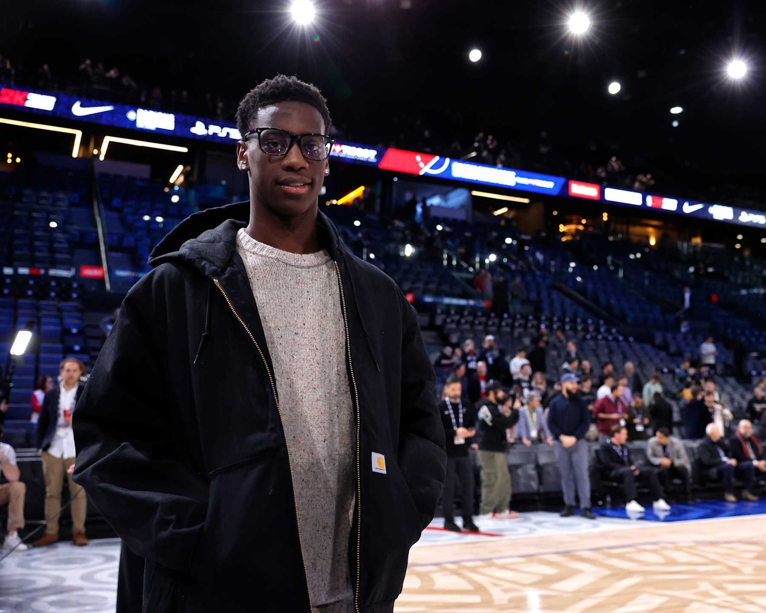 PARIS, FRANCE - JANUARY 23: AJ Dybantsa poses for a photograph before the game between the San Antonio Spurs and the Indiana Pacers on January 23, 2025 at The Accor Arena in Paris, France. NOTE TO USER: User expressly acknowledges and agrees that, by downloading and or using this Photograph, user is consenting to the terms and conditions of the Getty Images License Agreement. Mandatory Copyright Notice: Copyright 2025 NBAE (Photo by Catherine Steenkeste/NBAE via Getty Images)
