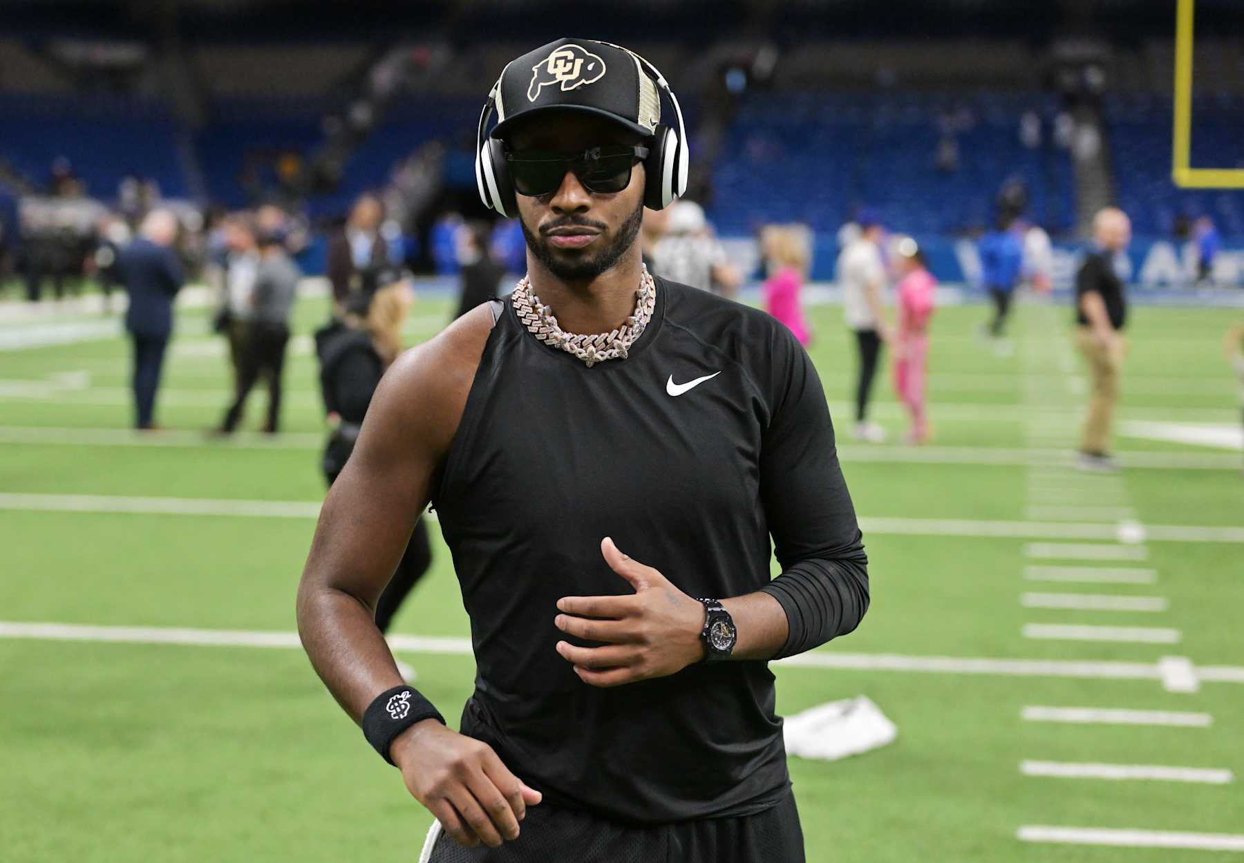 SAN ANTONIO, TEXAS - DECEMBER 28: Colorado Buffaloes quarterback Shedeur Sanders (2) warms-up before the game at the Alamodome in San Antonio, Texas  on December 28, 2024. The Colorado Buffaloes will play the Brigham Young Cougars in the Valero Alamo Bowl. (Photo by RJ Sangosti/MediaNews Group/The Denver Post via Getty Images)