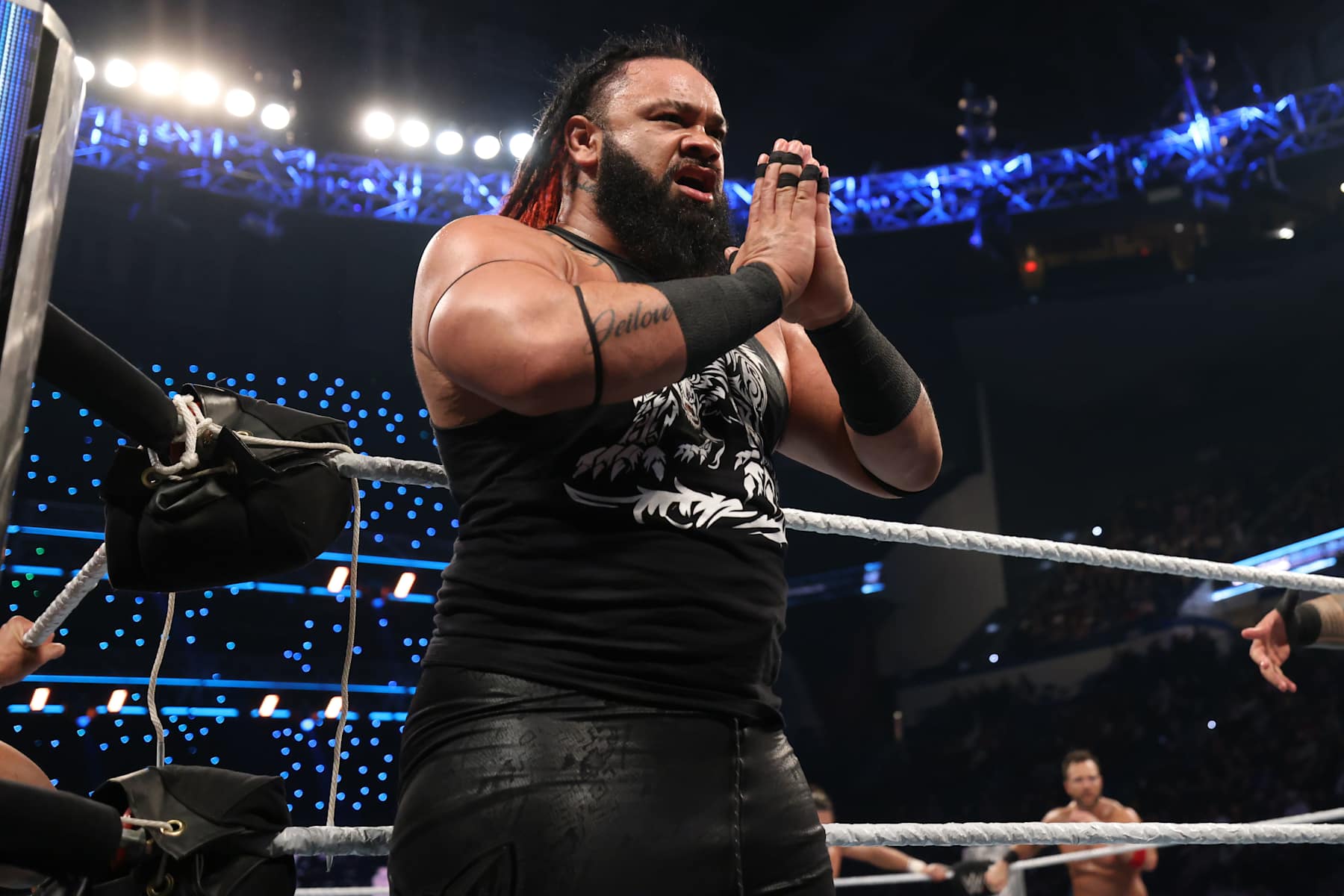 HARTFORD, CONNECTICUT - DECEMBER 20: Jacob Fatu prepares for action during SmackDown at the XL Center on December 20, 2024 in Hartford, Connecticut.  (Photo by WWE/Getty Images)