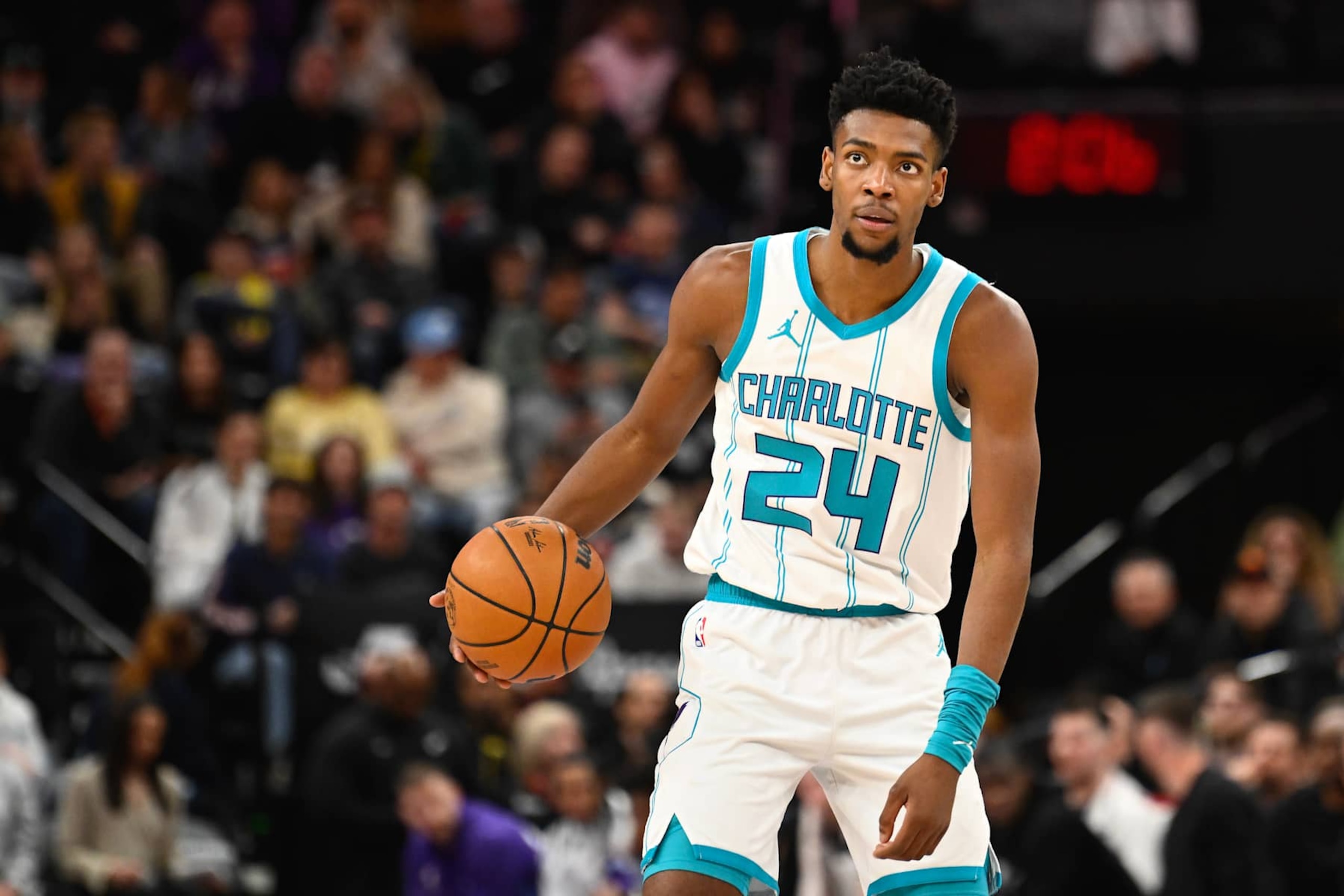 SALT LAKE CITY, UTAH - JANUARY 15: Brandon Miller #24 of the Charlotte Hornets in action during the first half of a game against the Utah Jazz at Delta Center on January 15, 2025 in Salt Lake City, Utah. NOTE TO USER: User expressly acknowledges and agrees that, by downloading and or using this photograph, User is consenting to the terms and conditions of the Getty Images License Agreement. (Photo by Alex Goodlett/Getty Images) SALT LAKE CITY, UTAH - JANUARY 15: Brandon Miller #24 of the Charlotte Hornets in action during the first half of a game against the Utah Jazz at Delta Center on January 15, 2025 in Salt Lake City, Utah. NOTE TO USER: User expressly acknowledges and agrees that, by downloading and or using this photograph, User is consenting to the terms and conditions of the Getty Images License Agreement. (Photo by Alex Goodlett/Getty Images)