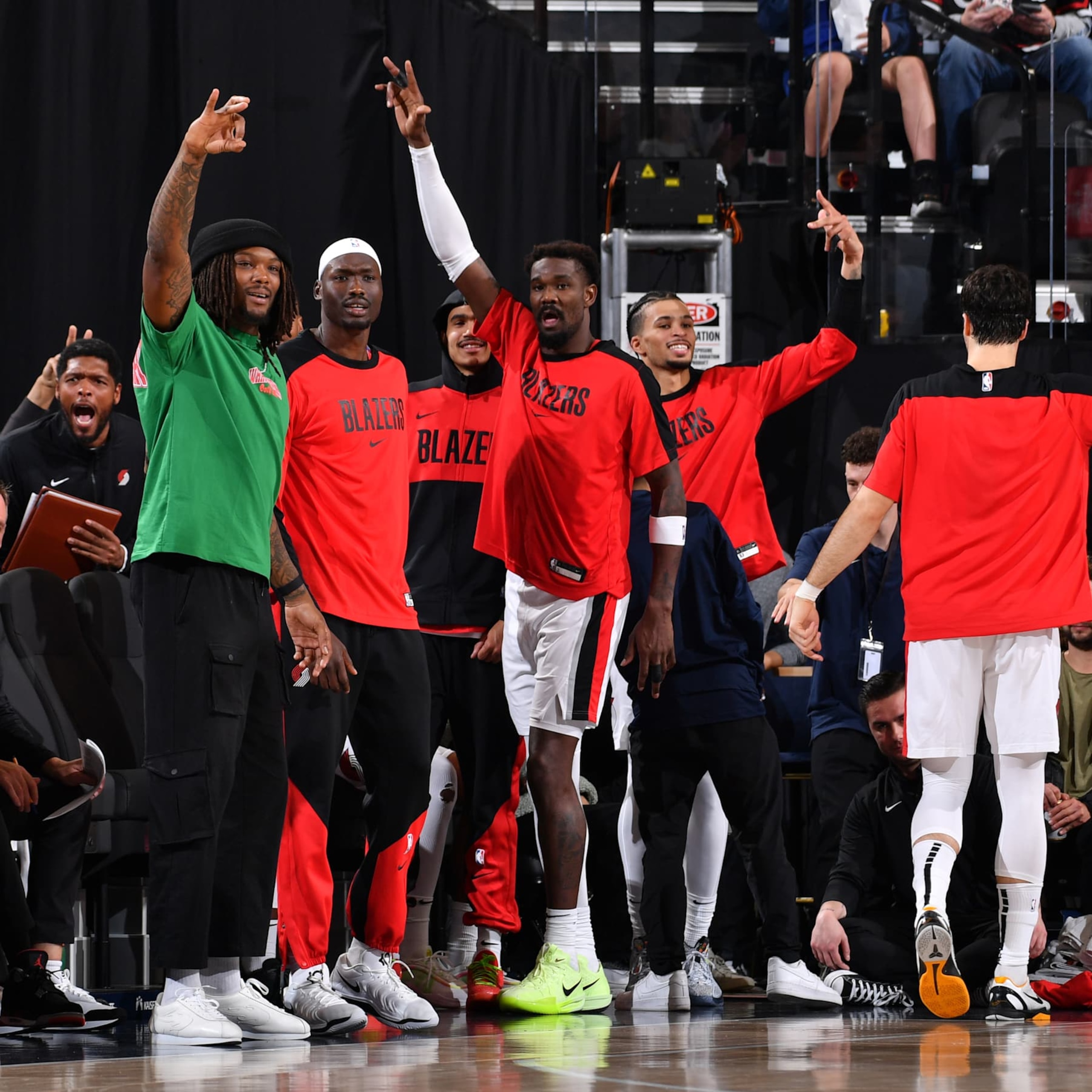 INGLEWOOD, CA - OCTOBER 30: The Portland Trail Blazers celebrate during the game against the LA Clippers on October 30, 2024 at Intuit Dome in Los Angeles, California. NOTE TO USER: User expressly acknowledges and agrees that, by downloading and/or using this Photograph, user is consenting to the terms and conditions of the Getty Images License Agreement. Mandatory Copyright Notice: Copyright 2024 NBAE (Photo by Juan Ocampo/NBAE via Getty Images) INGLEWOOD, CA - OCTOBER 30: The Portland Trail Blazers celebrate during the game against the LA Clippers on October 30, 2024 at Intuit Dome in Los Angeles, California. NOTE TO USER: User expressly acknowledges and agrees that, by downloading and/or using this Photograph, user is consenting to the terms and conditions of the Getty Images License Agreement. Mandatory Copyright Notice: Copyright 2024 NBAE (Photo by Juan Ocampo/NBAE via Getty Images)