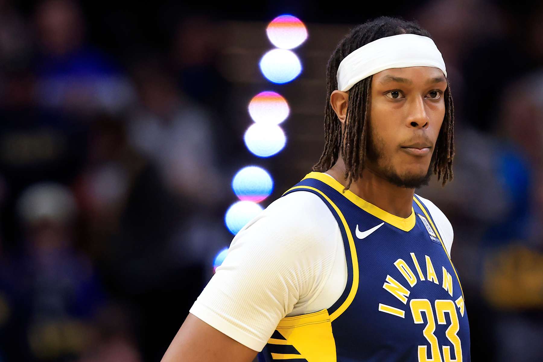 INDIANAPOLIS, INDIANA - JANUARY 14: Myles Turner #33 of the Indiana Pacers looks on prior to the game against the Cleveland Cavaliers at Gainbridge Fieldhouse on January 14, 2025 in Indianapolis, Indiana. NOTE TO USER: User expressly acknowledges and agrees that, by downloading and or using this photograph, User is consenting to the terms and conditions of the Getty Images License Agreement. (Photo by Justin Casterline/Getty Images) INDIANAPOLIS, INDIANA - JANUARY 14: Myles Turner #33 of the Indiana Pacers looks on prior to the game against the Cleveland Cavaliers at Gainbridge Fieldhouse on January 14, 2025 in Indianapolis, Indiana. NOTE TO USER: User expressly acknowledges and agrees that, by downloading and or using this photograph, User is consenting to the terms and conditions of the Getty Images License Agreement. (Photo by Justin Casterline/Getty Images)