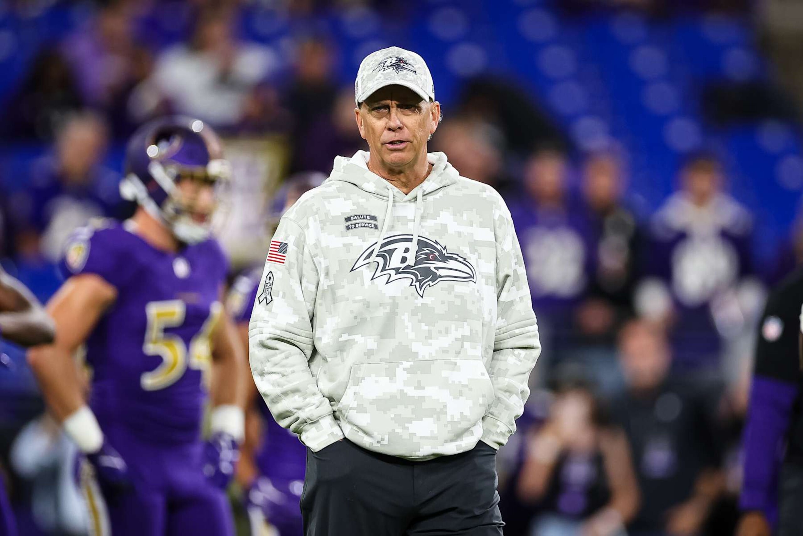 BALTIMORE, MD - NOVEMBER 07: Offensive coordinator Todd Monken of the Baltimore Raves looks on before the game against the Cincinnati Bengals at M&T Bank Stadium on November 7, 2024 in Baltimore, Maryland. (Photo by Scott Taetsch/Getty Images) BALTIMORE, MD - NOVEMBER 07: Offensive coordinator Todd Monken of the Baltimore Raves looks on before the game against the Cincinnati Bengals at M&T Bank Stadium on November 7, 2024 in Baltimore, Maryland. (Photo by Scott Taetsch/Getty Images)