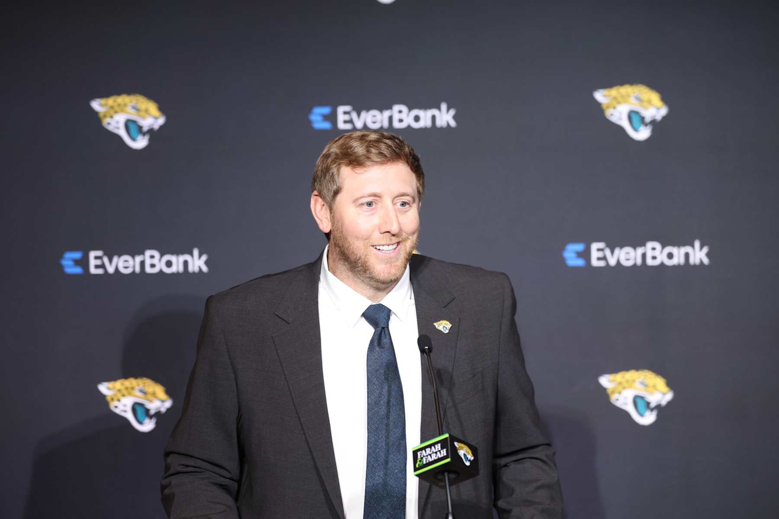 JACKSONVILLE, FLORIDA - JANUARY 27: Liam Coen, new Head Coach of the Jacksonville Jaguars, is introduced to the media at the Miller Electric Center on January 27, 2025 in Jacksonville, Florida. (Photo by James Gilbert/Getty Images) JACKSONVILLE, FLORIDA - JANUARY 27: Liam Coen, new Head Coach of the Jacksonville Jaguars, is introduced to the media at the Miller Electric Center on January 27, 2025 in Jacksonville, Florida. (Photo by James Gilbert/Getty Images)
