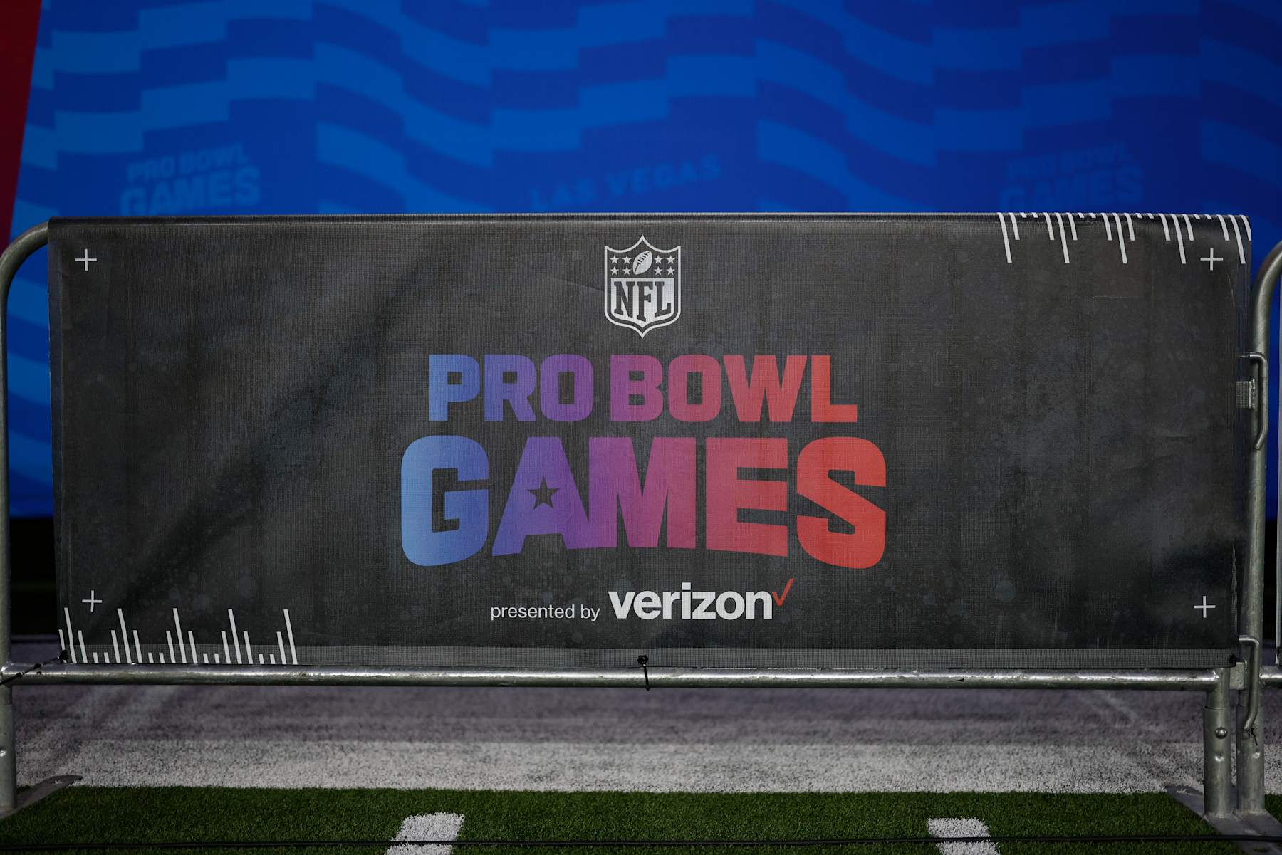 LAS VEGAS, NEVADA - FEBRUARY 02: A general view of Pro Bowl Games banners during the Pro Bowl Games skills events on February 02, 2023 in Las Vegas, Nevada. (Photo by Michael Owens/Getty Images)