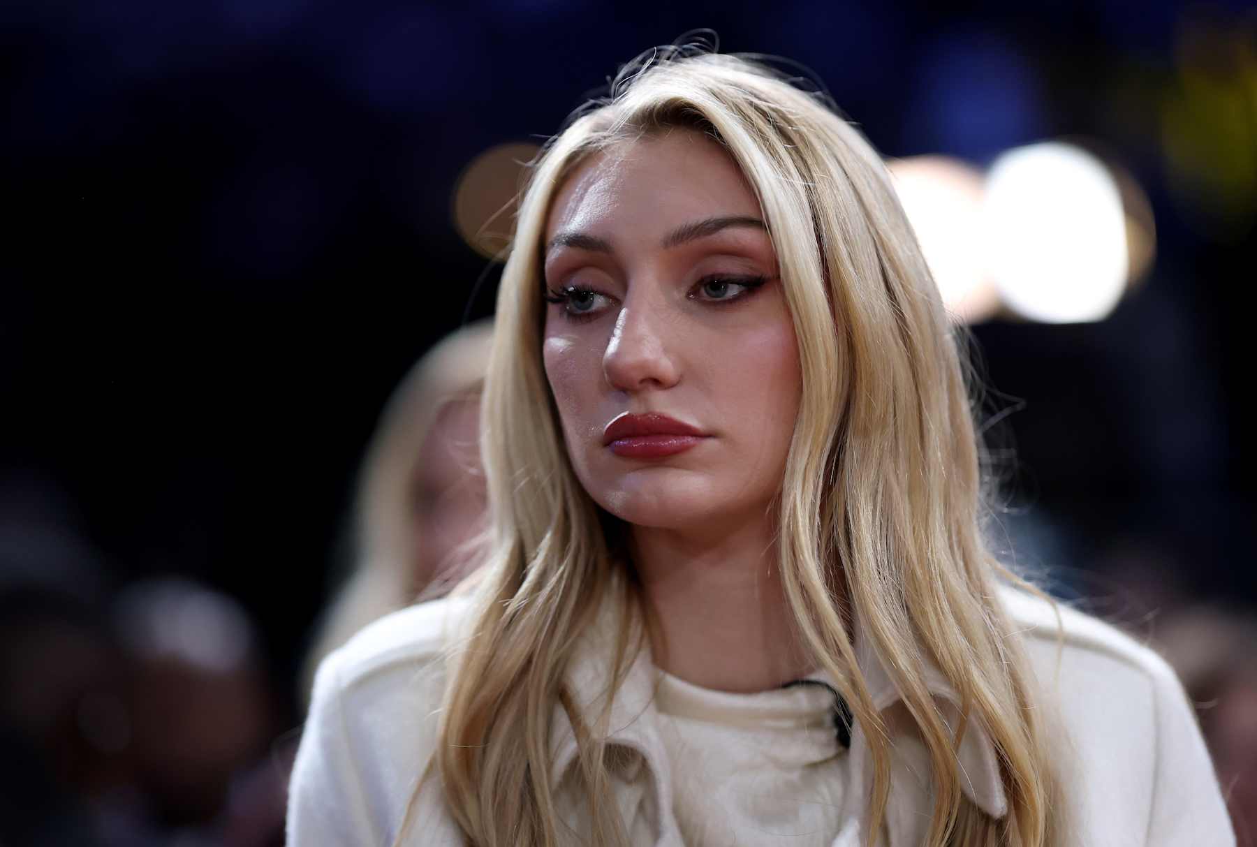 PARIS, FRANCE - JANUARY 23: Cameron Brink #22 of the Los Angeles Sparks attends the game between the San Antonio Spurs and the Indiana Pacers at the Accor Arena on January 23, 2025 in Paris, France. (Photo by Dean Mouhtaropoulos/Getty Images)