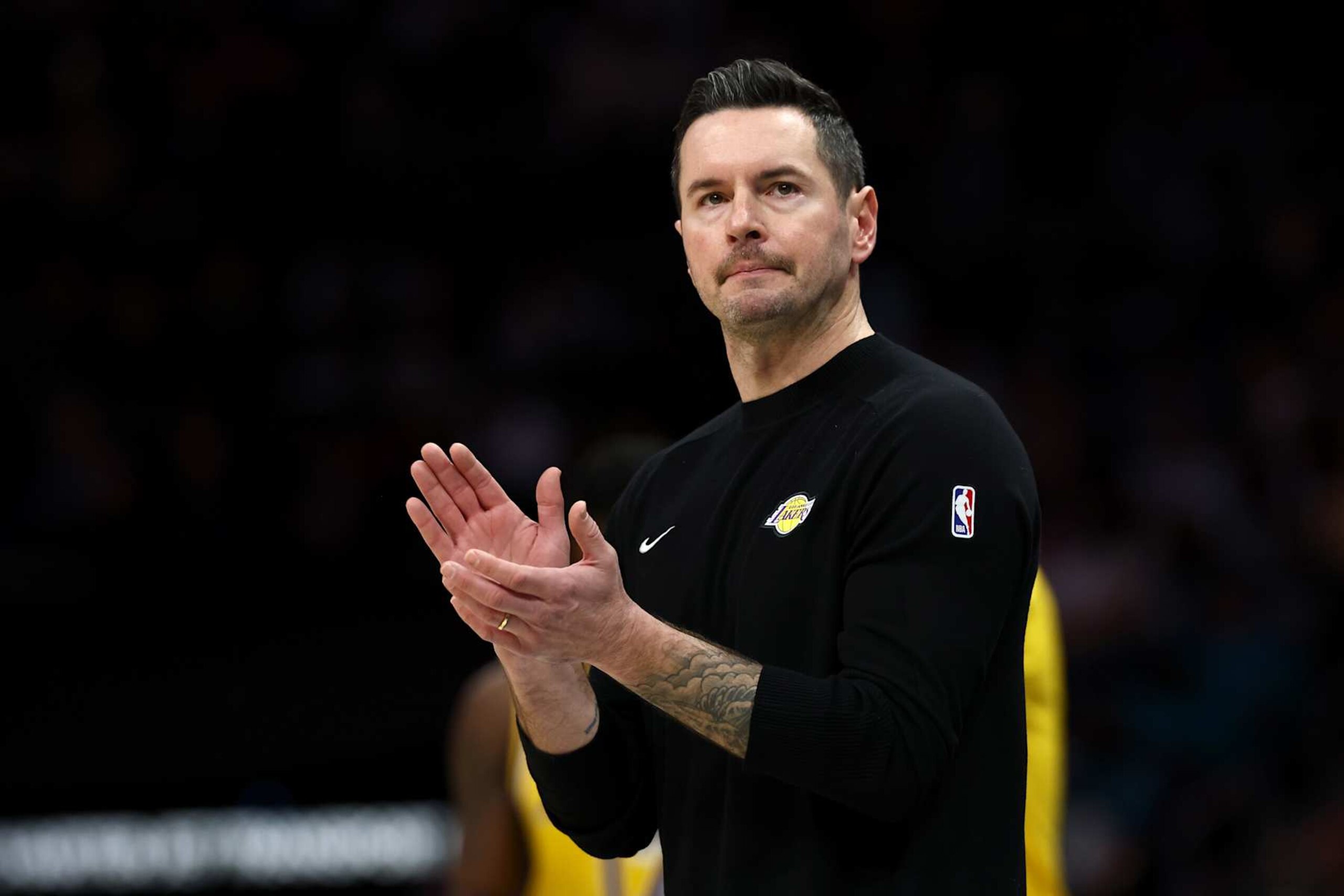 CHARLOTTE, NORTH CAROLINA - JANUARY 27: Head coach JJ Redick of the Los Angeles Lakers reacts during the first half of the game against the Charlotte Hornets at Spectrum Center on January 27, 2025 in Charlotte, North Carolina. NOTE TO USER: User expressly acknowledges and agrees that, by downloading and or using this photograph, User is consenting to the terms and conditions of the Getty Images License Agreement. (Photo by Jared C. Tilton/Getty Images) CHARLOTTE, NORTH CAROLINA - JANUARY 27: Head coach JJ Redick of the Los Angeles Lakers reacts during the first half of the game against the Charlotte Hornets at Spectrum Center on January 27, 2025 in Charlotte, North Carolina. NOTE TO USER: User expressly acknowledges and agrees that, by downloading and or using this photograph, User is consenting to the terms and conditions of the Getty Images License Agreement. (Photo by Jared C. Tilton/Getty Images)