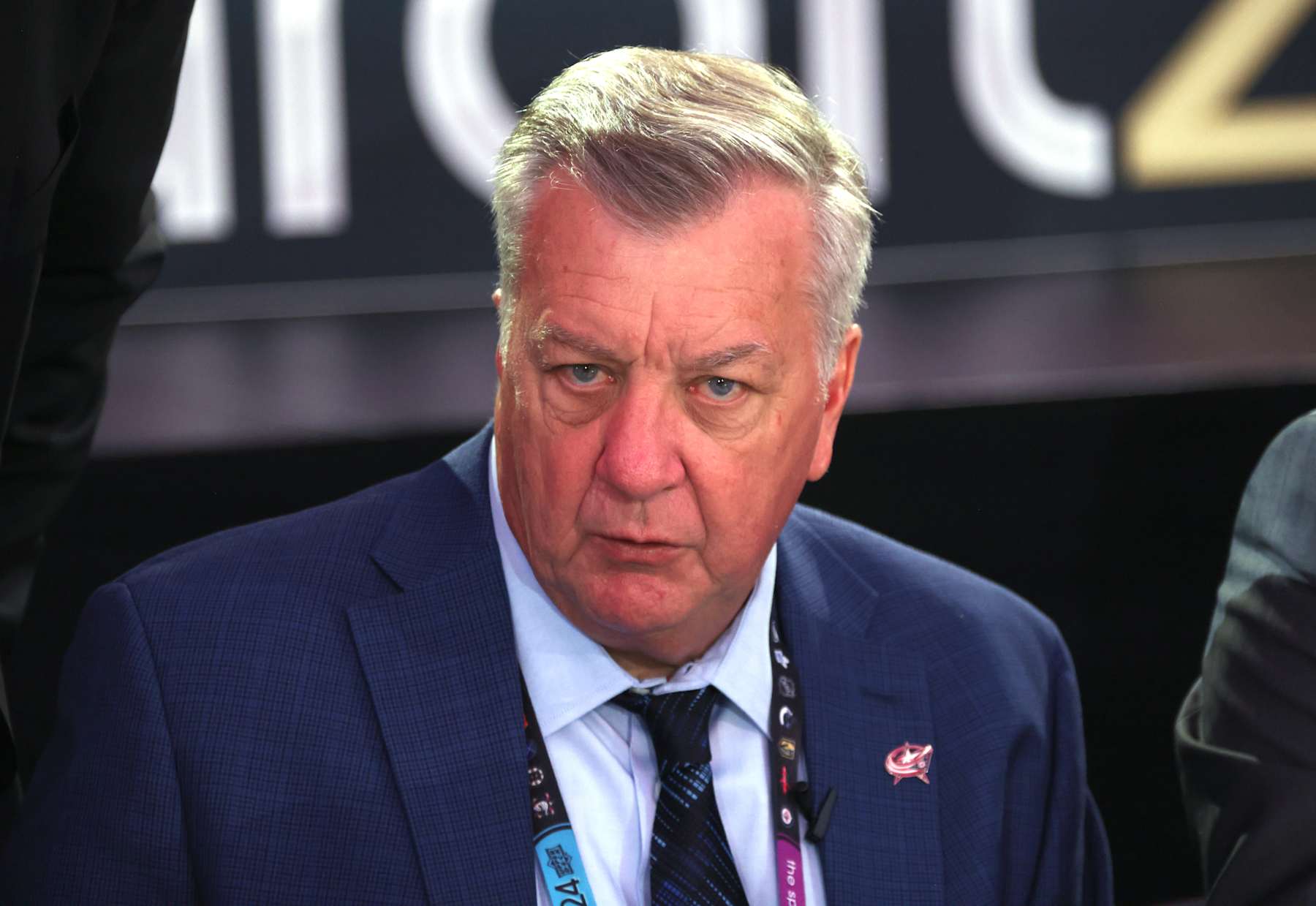 LAS VEGAS, NEVADA - JUNE 29: President and general manager Don Waddell of the Columbus Blue Jackets looks on from the draft table during the 2024 Upper Deck NHL Draft Rounds 2-7 at Sphere on June 29, 2024 in Las Vegas, Nevada. (Photo by Dave Sandford/NHLI via Getty Images)