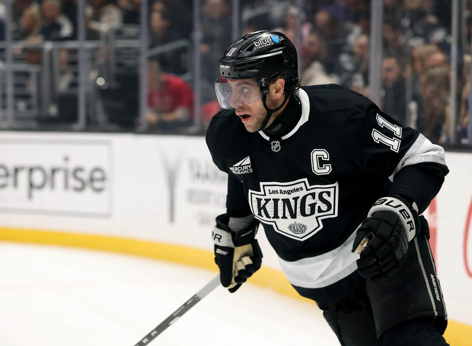 LOS ANGELES, CALIFORNIA - JANUARY 22: Anze Kopitar #11 of the Los Angeles Kings skates during a 2-1 win over the Florida Panthers at Crypto.com Arena on January 22, 2025 in Los Angeles, California. (Photo by Harry How/Getty Images)