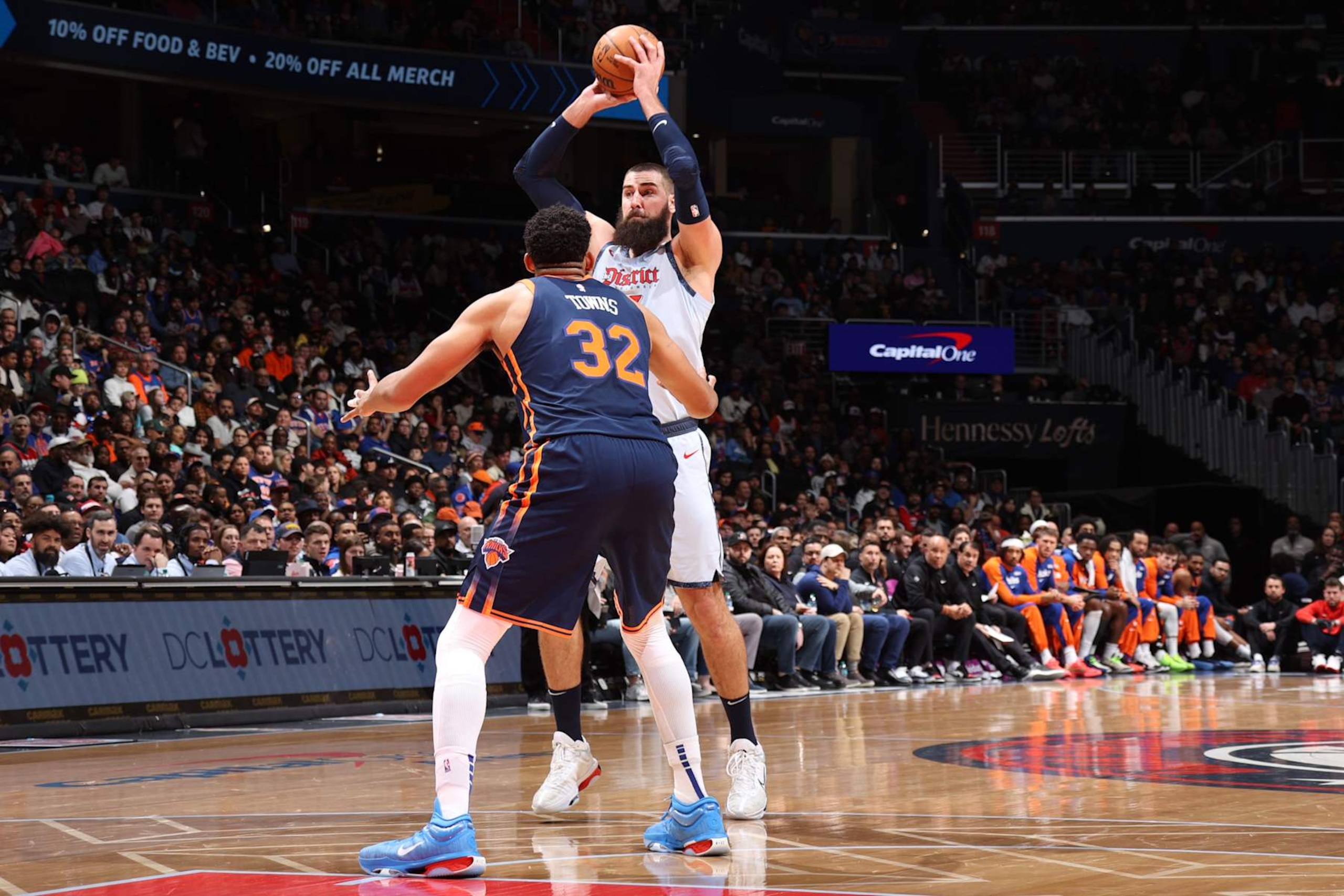 WASHINGTON, DC -  DECEMBER 30: Jonas Valanciunas #17 of the Washington Wizards passes the ball during the game against the New York Knicks on December 30, 2024 at Capital One Arena in Washington, DC. NOTE TO USER: User expressly acknowledges and agrees that, by downloading and or using this Photograph, user is consenting to the terms and conditions of the Getty Images License Agreement. Mandatory Copyright Notice: Copyright 2024 NBAE (Photo by Stephen Gosling/NBAE via Getty Images)