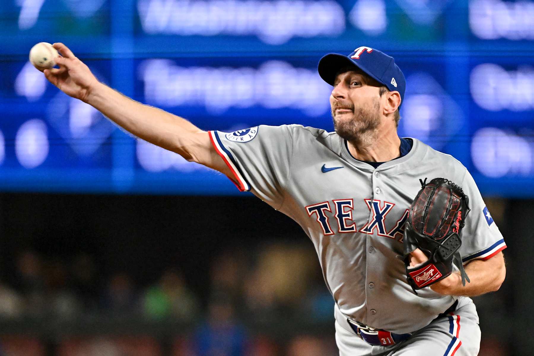 SEATTLE, WASHINGTON - SEPTEMBER 14: Max Scherzer #31 of the Texas Rangers throws a pitch during the fourth inning against the Seattle Mariners at T-Mobile Park on September 14, 2024 in Seattle, Washington. (Photo by Alika Jenner/Getty Images)