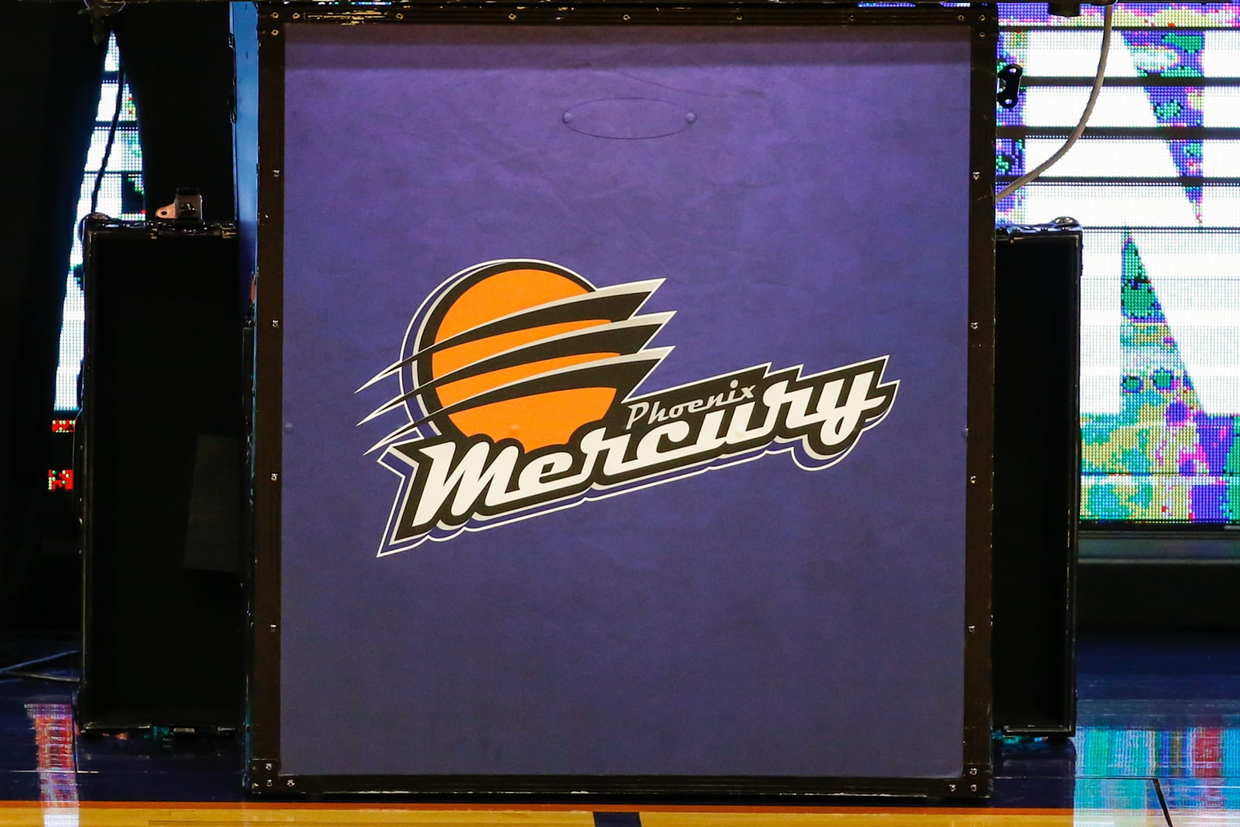 PHOENIX, AZ - JUNE 16:  The Phoenix Mercury logo during the WNBA basketball game between the Connecticut Sun and the Phoenix Mercury on Jun 16, 2018 at the Talking Stick Resort Arena in Phoenix, Arizona. (Photo by Kevin Abele/Icon Sportswire via Getty Images)