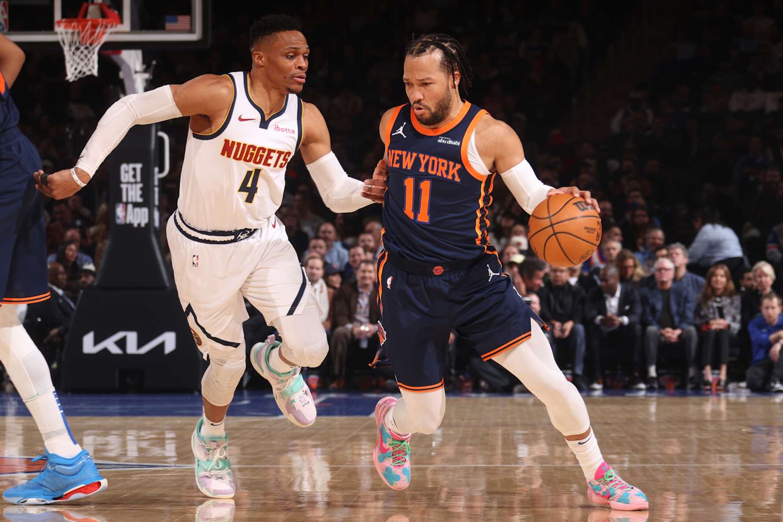 NEW YORK, NY - JANUARY 29: Jalen Brunson #11 of the New York Knicks handles the ball during the game against the Denver Nuggets on January 29, 2025 at Madison Square Garden in New York City, New York. NOTE TO USER: User expressly acknowledges and agrees that, by downloading and or using this photograph, User is consenting to the terms and conditions of the Getty Images License Agreement. Mandatory Copyright Notice: Copyright 2025 NBAE (Photo by Nathaniel S. Butler/NBAE via Getty Images) NEW YORK, NY - JANUARY 29: Jalen Brunson #11 of the New York Knicks handles the ball during the game against the Denver Nuggets on January 29, 2025 at Madison Square Garden in New York City, New York. NOTE TO USER: User expressly acknowledges and agrees that, by downloading and or using this photograph, User is consenting to the terms and conditions of the Getty Images License Agreement. Mandatory Copyright Notice: Copyright 2025 NBAE (Photo by Nathaniel S. Butler/NBAE via Getty Images)