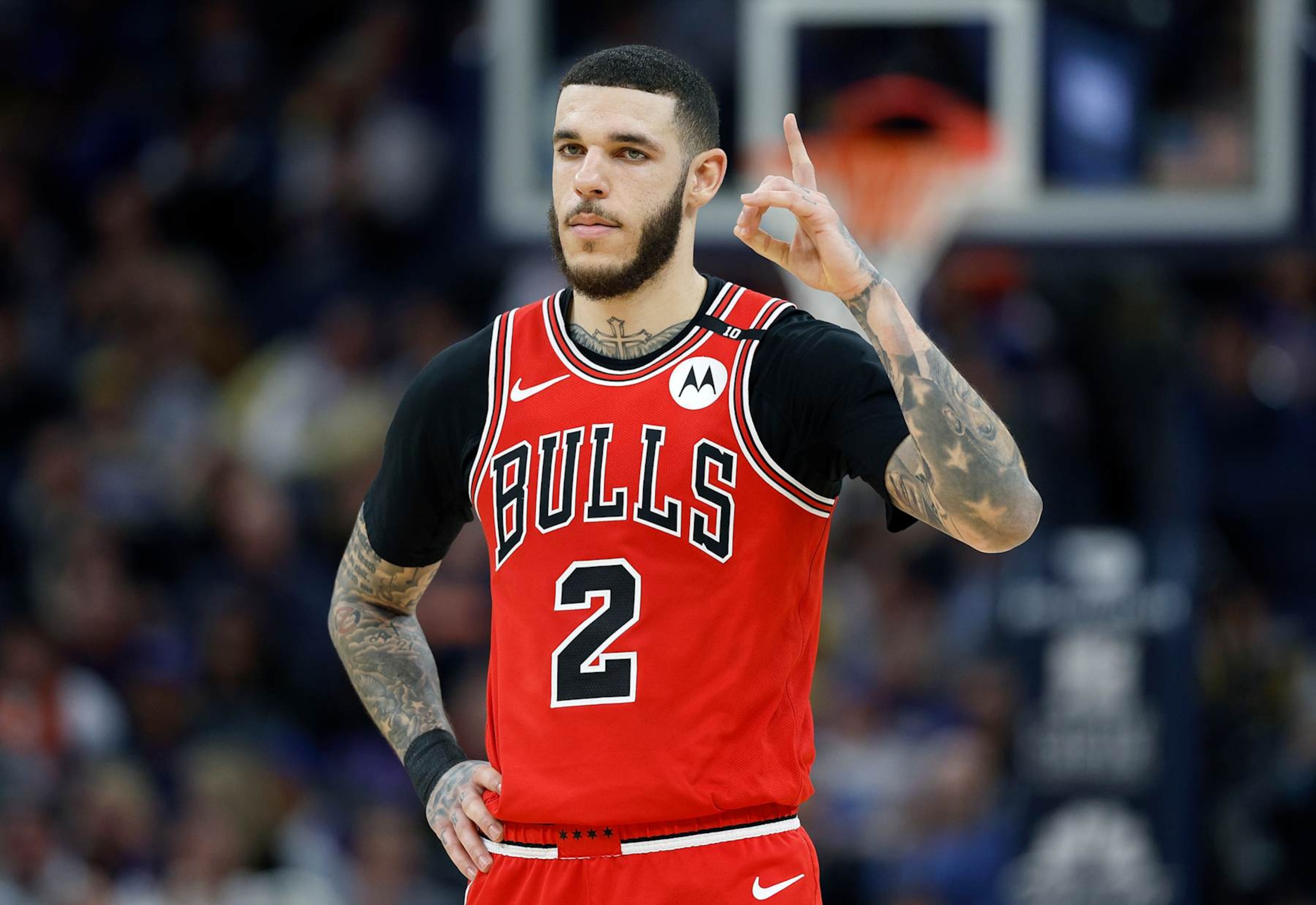 SAN FRANCISCO, CALIFORNIA - JANUARY 23: Lonzo Ball #2 of the Chicago Bulls looks on against the Golden State Warriors during the second half of an NBA basketball game at Chase Center on January 23, 2025 in San Francisco, California. NOTE TO USER: User expressly acknowledges and agrees that, by downloading and or using this photograph, User is consenting to the terms and conditions of the Getty Images License Agreement. (Photo by Thearon W. Henderson/Getty Images)