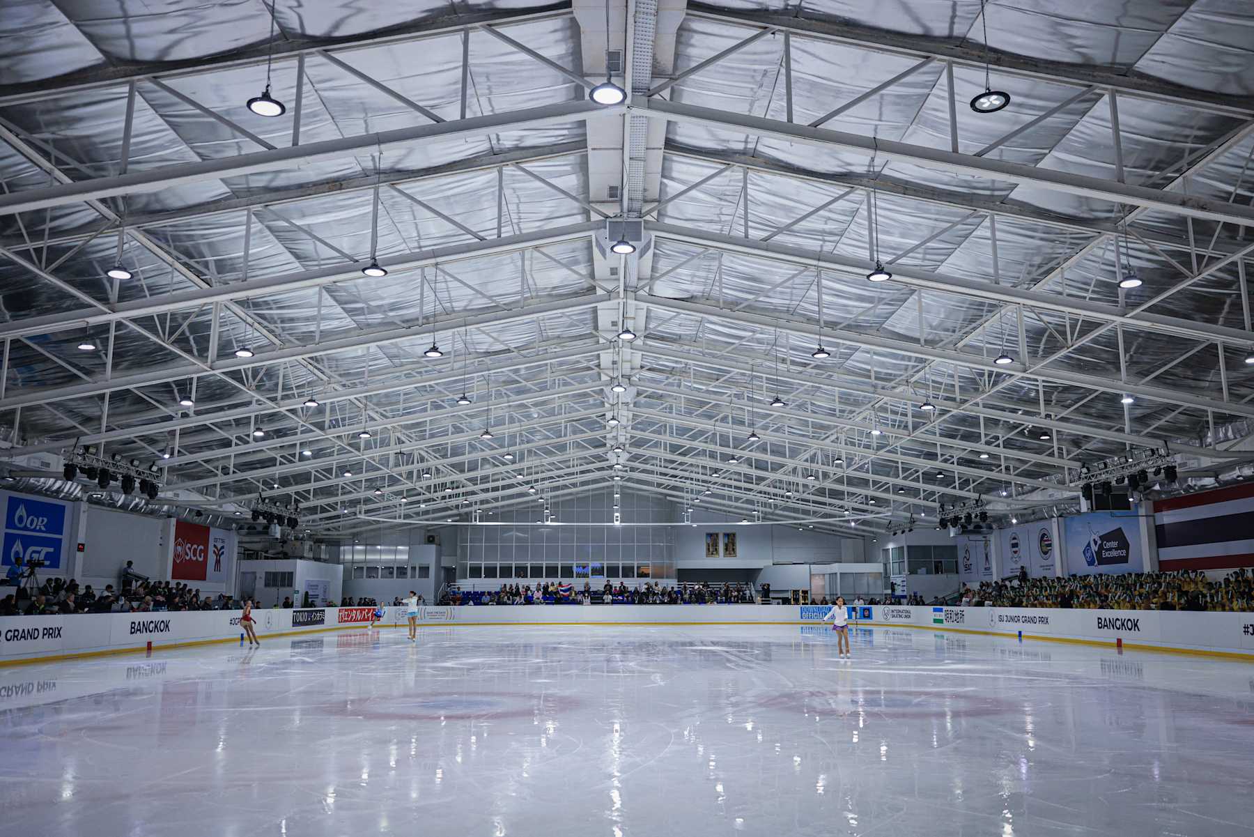 BANGKOK, THAILAND - SEPTEMBER 12: A general view of the spectators and ice rink during the Women's short program warm-up at the ISU Junior Grand Prix of Figure Skating at IWIS International Training Center on September 12, 2024, in Bangkok, Thailand. (Photo by Annice Lyn - International Skating Union/Getty Images)