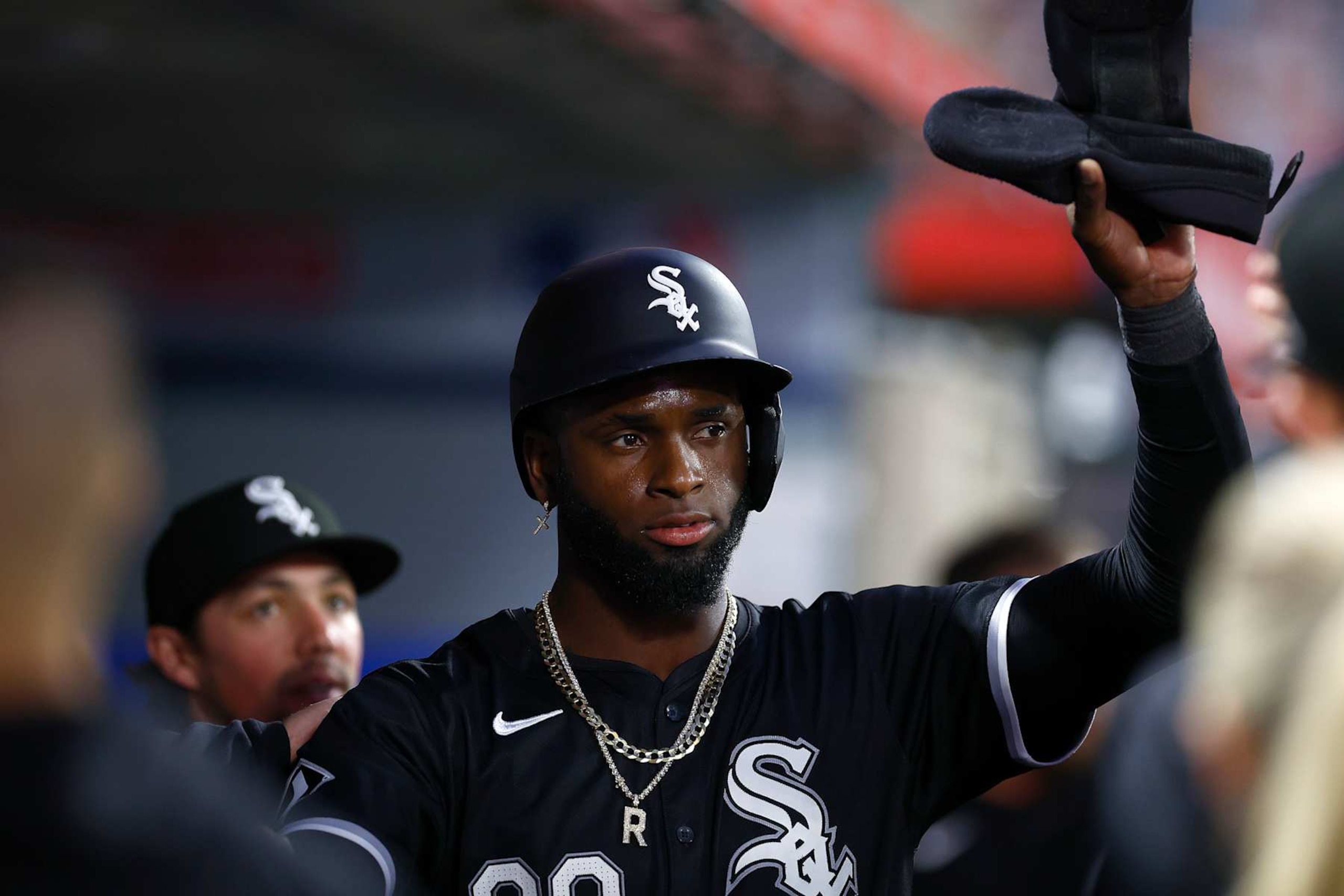 ANAHEIM, CALIFORNIA - SEPTEMBER 16: Luis Robert Jr. #88 of the Chicago White Sox celebrates a run against the Los Angeles Angels in the second inning at Angel Stadium of Anaheim on September 16, 2024 in Anaheim, California. (Photo by Ronald Martinez/Getty Images) ANAHEIM, CALIFORNIA - SEPTEMBER 16: Luis Robert Jr. #88 of the Chicago White Sox celebrates a run against the Los Angeles Angels in the second inning at Angel Stadium of Anaheim on September 16, 2024 in Anaheim, California. (Photo by Ronald Martinez/Getty Images)