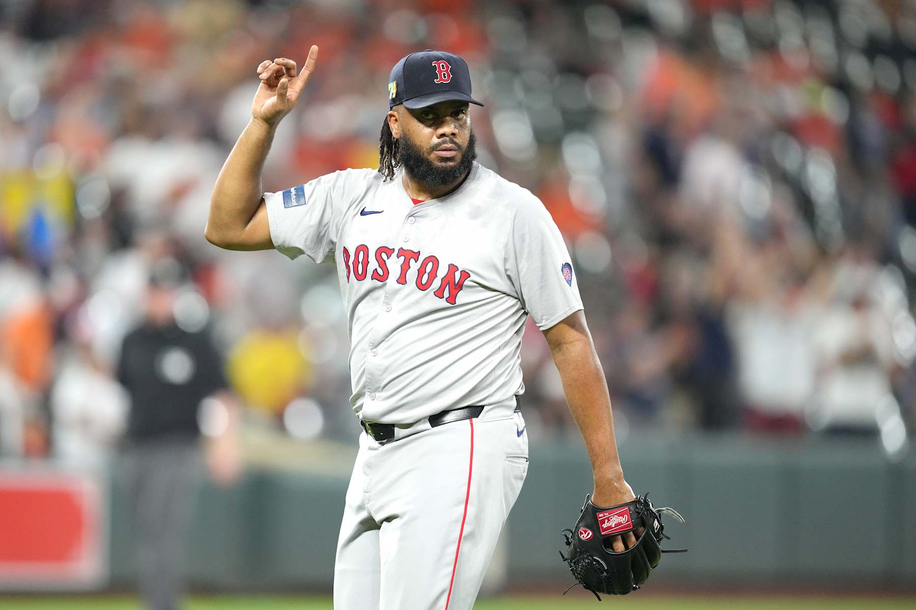 BALTIMORE, MD - AUGUST 17:  Kenley Jansen #74 of the Boston Red Sox celebrates a won after a baseball game against the Baltimore Orioles at Oriole Park at Camden Yards on August 17, 2024 in Baltimore, Maryland.  (Photo by Mitchell Layton/Getty Images)