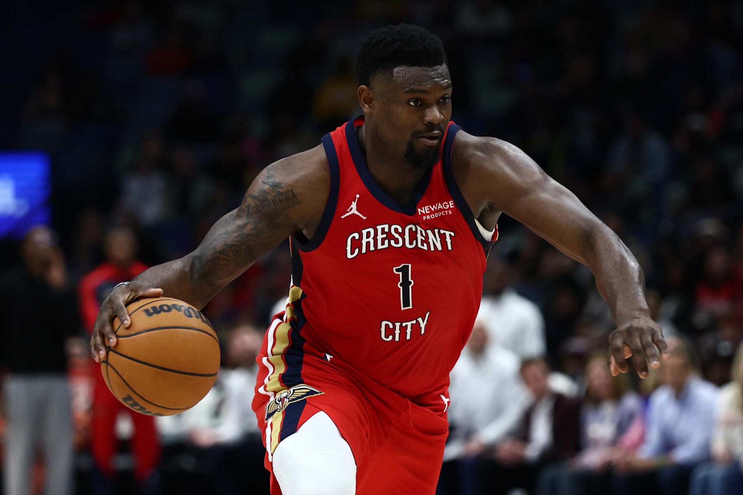 NEW ORLEANS, LOUISIANA - JANUARY 29: Zion Williamson #1 of the New Orleans Pelicans drives the ball against the Dallas Mavericks at Smoothie King Center on January 29, 2025 in New Orleans, Louisiana. NOTE TO USER: User expressly acknowledges and agrees that, by downloading and or using this photograph, User is consenting to the terms and conditions of the Getty Images License Agreement. (Photo by Chris Graythen/Getty Images) NEW ORLEANS, LOUISIANA - JANUARY 29: Zion Williamson #1 of the New Orleans Pelicans drives the ball against the Dallas Mavericks at Smoothie King Center on January 29, 2025 in New Orleans, Louisiana. NOTE TO USER: User expressly acknowledges and agrees that, by downloading and or using this photograph, User is consenting to the terms and conditions of the Getty Images License Agreement. (Photo by Chris Graythen/Getty Images)