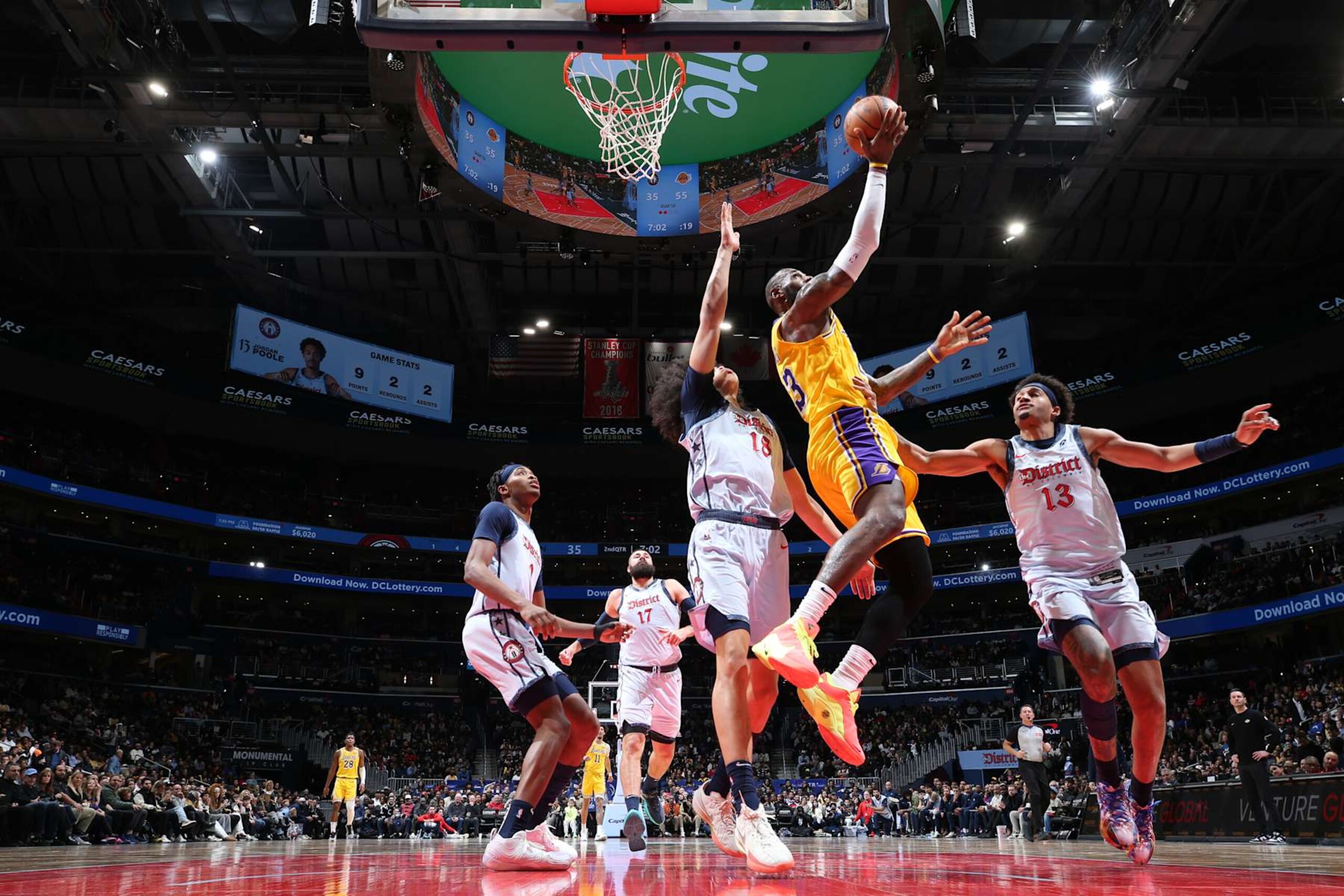 WASHINGTON, DC - JANUARY 30: LeBron James #23 of the Los Angeles Lakers drives to the basket during the game against the Washington Wizards on January 30, 2025 at Capital One Arena in Washington, DC. NOTE TO USER: User expressly acknowledges and agrees that, by downloading and or using this Photograph, user is consenting to the terms and conditions of the Getty Images License Agreement. Mandatory Copyright Notice: Copyright 2025 NBAE (Photo by Stephen Gosling/NBAE via Getty Images) WASHINGTON, DC - JANUARY 30: LeBron James #23 of the Los Angeles Lakers drives to the basket during the game against the Washington Wizards on January 30, 2025 at Capital One Arena in Washington, DC. NOTE TO USER: User expressly acknowledges and agrees that, by downloading and or using this Photograph, user is consenting to the terms and conditions of the Getty Images License Agreement. Mandatory Copyright Notice: Copyright 2025 NBAE (Photo by Stephen Gosling/NBAE via Getty Images)