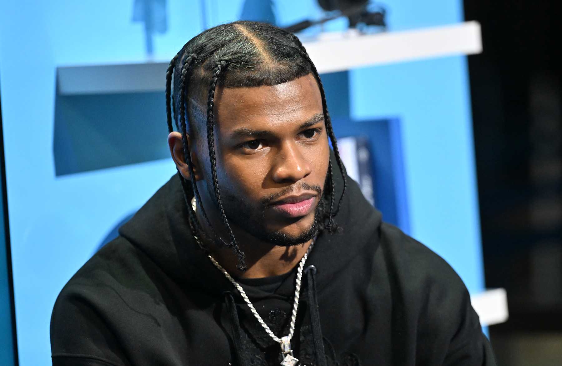 ATLANTA, GEORGIA - JANUARY 18: Shilo Sanders speaks onstage at the AT&T stage during the 2025 CFP National Championship Playoff Fan Central at Georgia World Congress Center on January 18, 2025 in Atlanta, Georgia. (Photo by Paras Griffin/Getty Images)